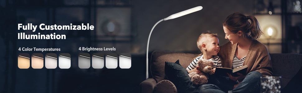 TaoTronics LED metal Gooseneck Floor lamp TT-DL072, Large 69.3" Minimalism Modern with Stable and Weighted Base White WM