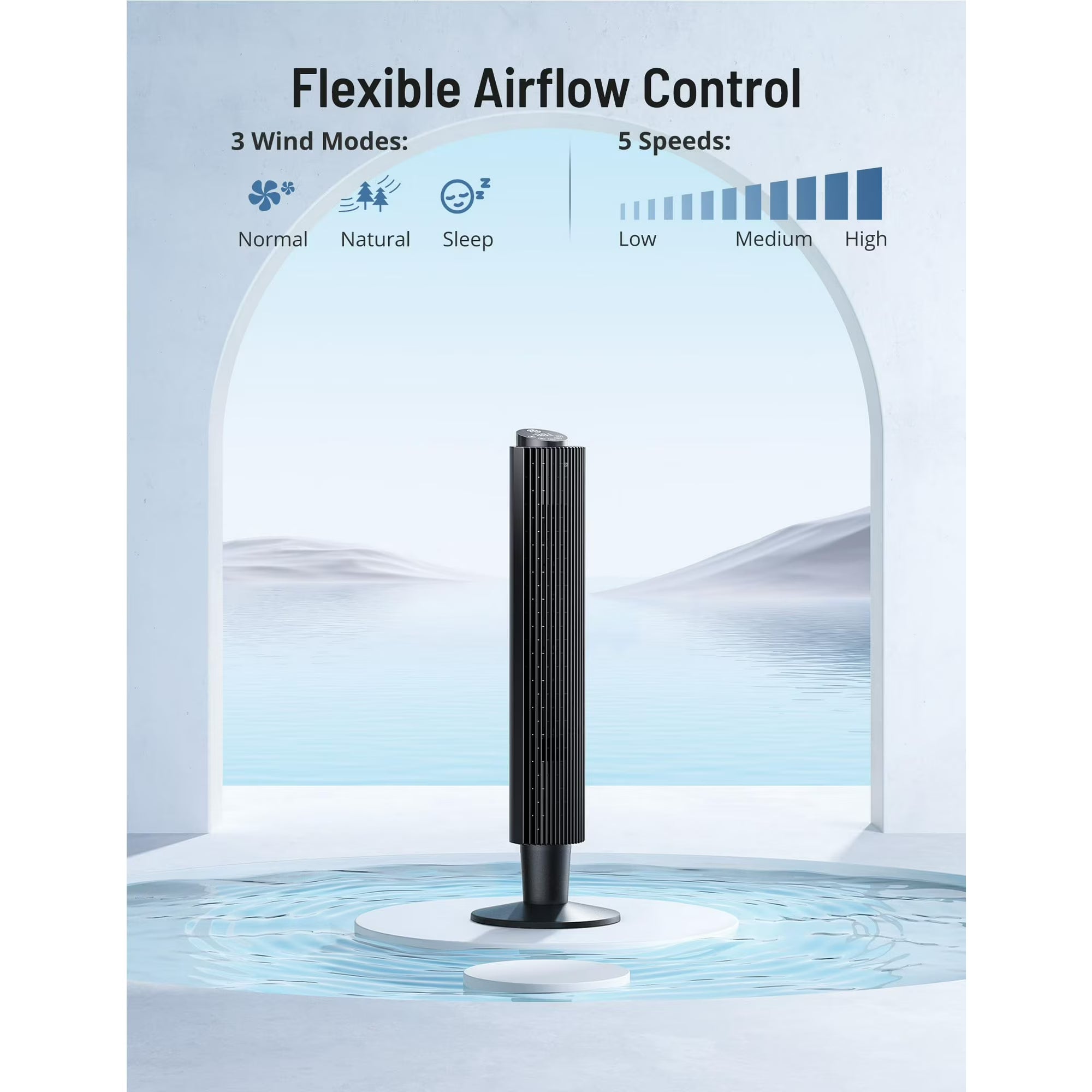 TaoTronics Tower Fan, 42'' 90° Oscillating Quiet Standing Bladeless Fans with Remote, 25 ft/s Velocity, Height Adjustable, 5 Speeds 3 Modes, 12H Timer, Floor Fans for Bedroom, Home, Room