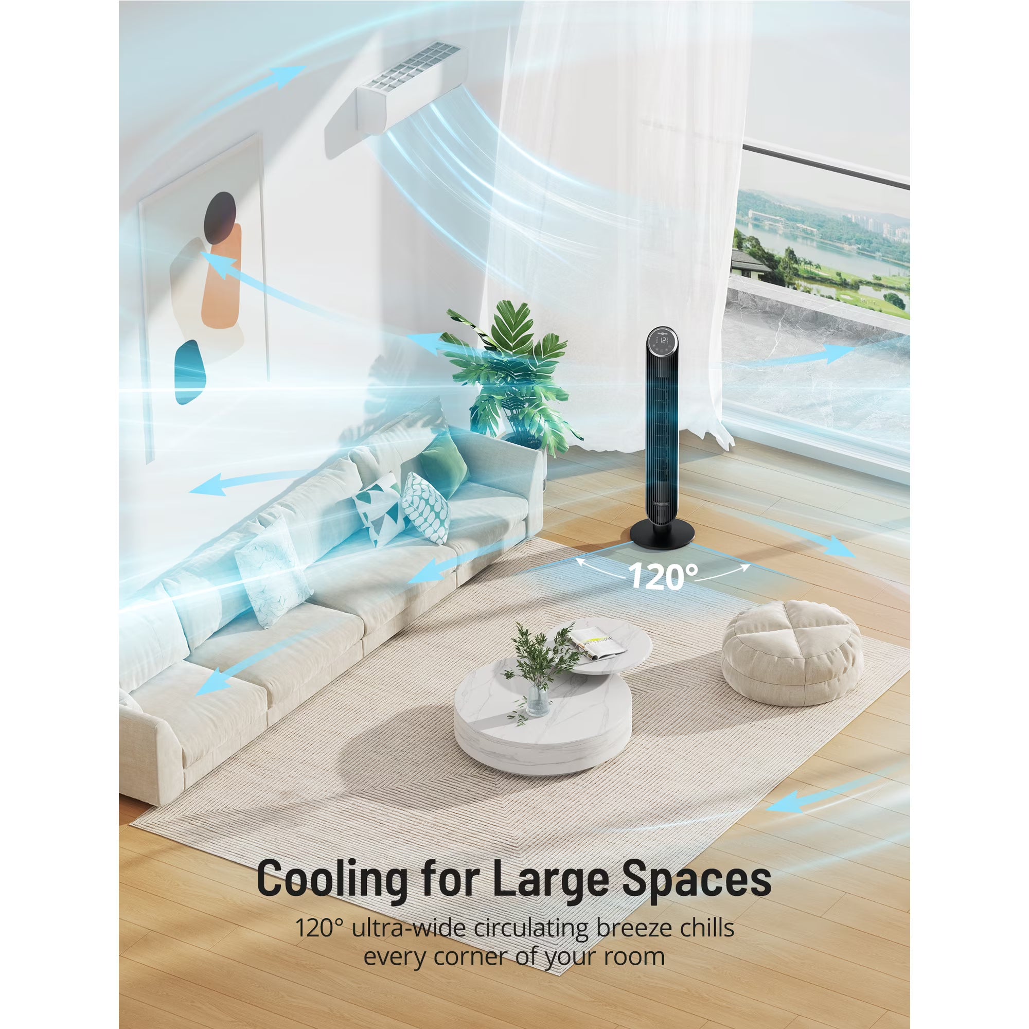 Tower Fan, 42” Bladeless Fan, 120° Oscillating Fan, 45 dB Quiet DC Motor, 12 Speeds, 4 Modes, Dustproof Mesh Filter, 12H Timer, Standing Fan with Remote for Bedroom, Home, Office