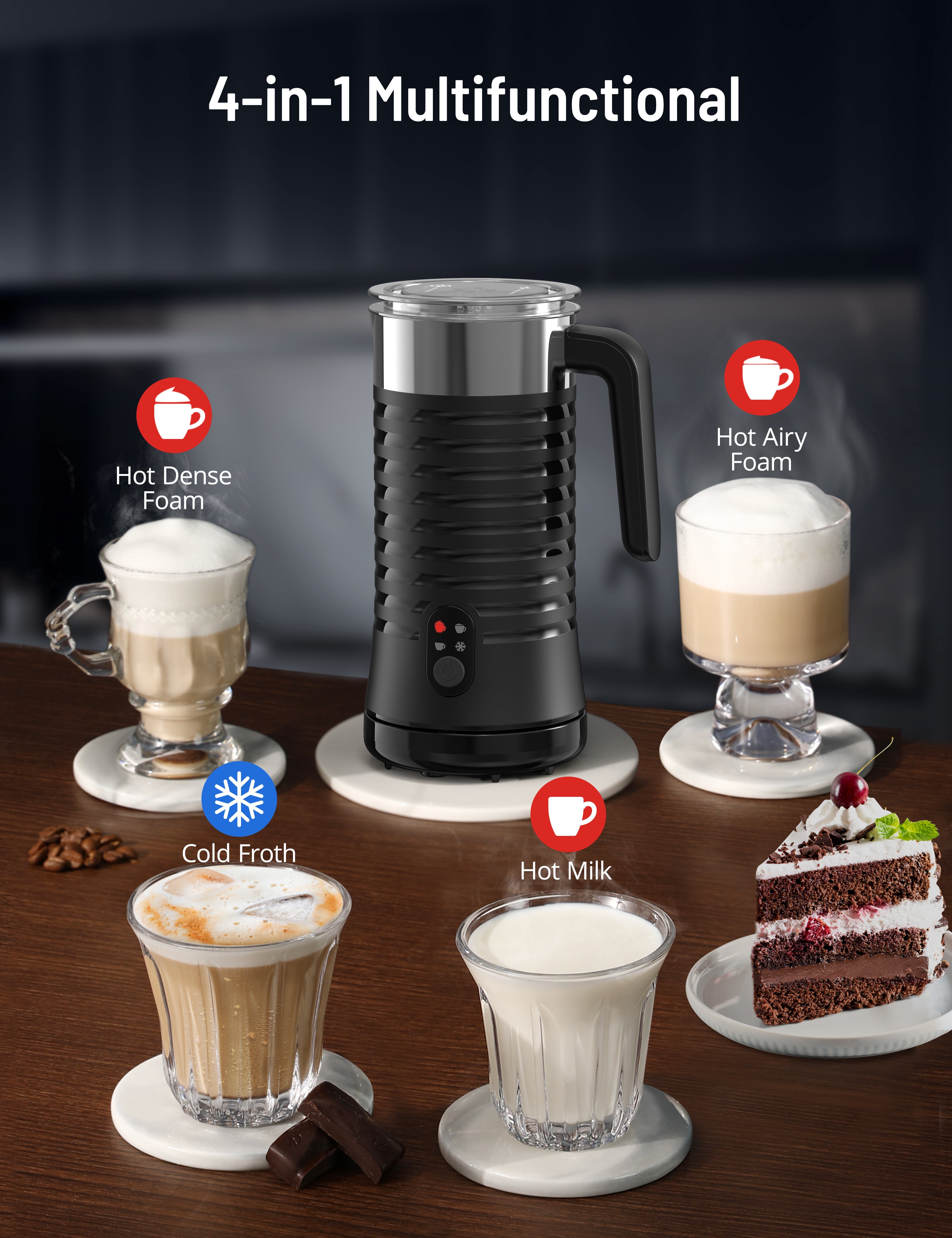 Paris Rhône 4-in-1 Milk Frother MF013 with Stand, Temperature Control, Auto Shut-Off WM