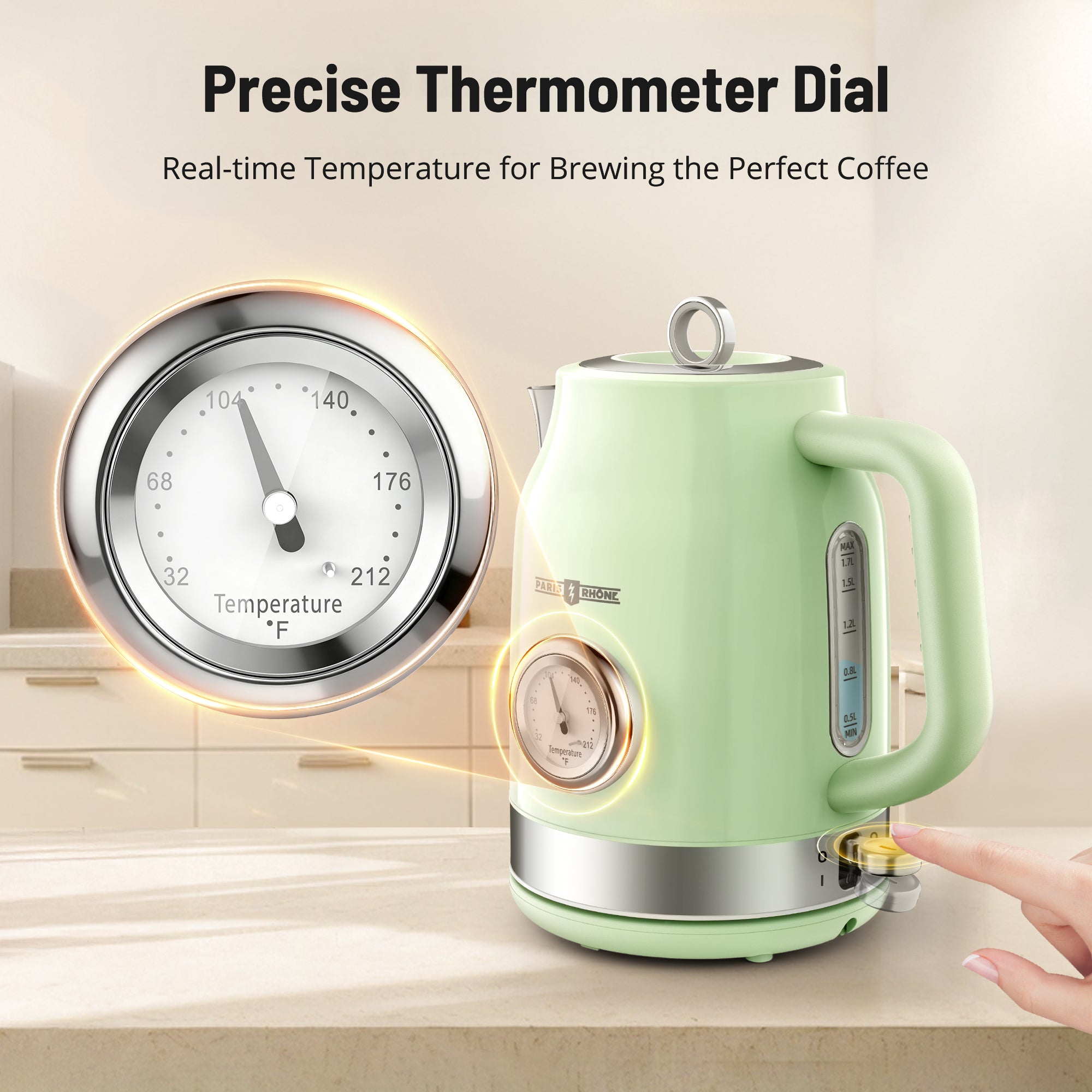 Electric Kettle PE-EK025, 1500W Hot Tea Kettle with Thermometer, Fast Heating, Cordless Design, LED Indicator, Auto Shut-Off & Boil Dry Protection (Copy)