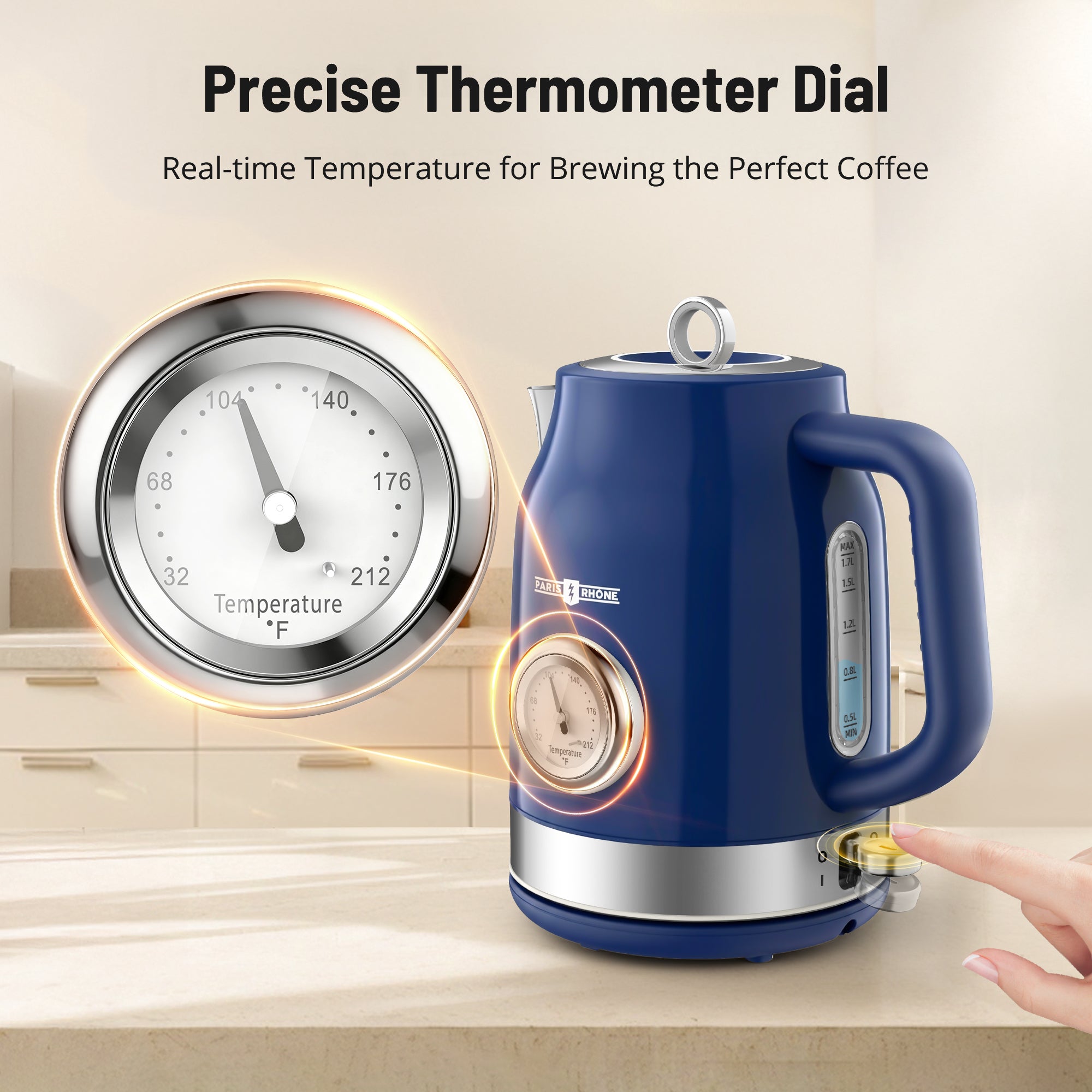 Electric Kettle PE-EK025, 1500W Hot Tea Kettle with Thermometer, Fast Heating, Cordless Design, LED Indicator, Auto Shut-Off & Boil Dry Protection (Copy) (Copy)