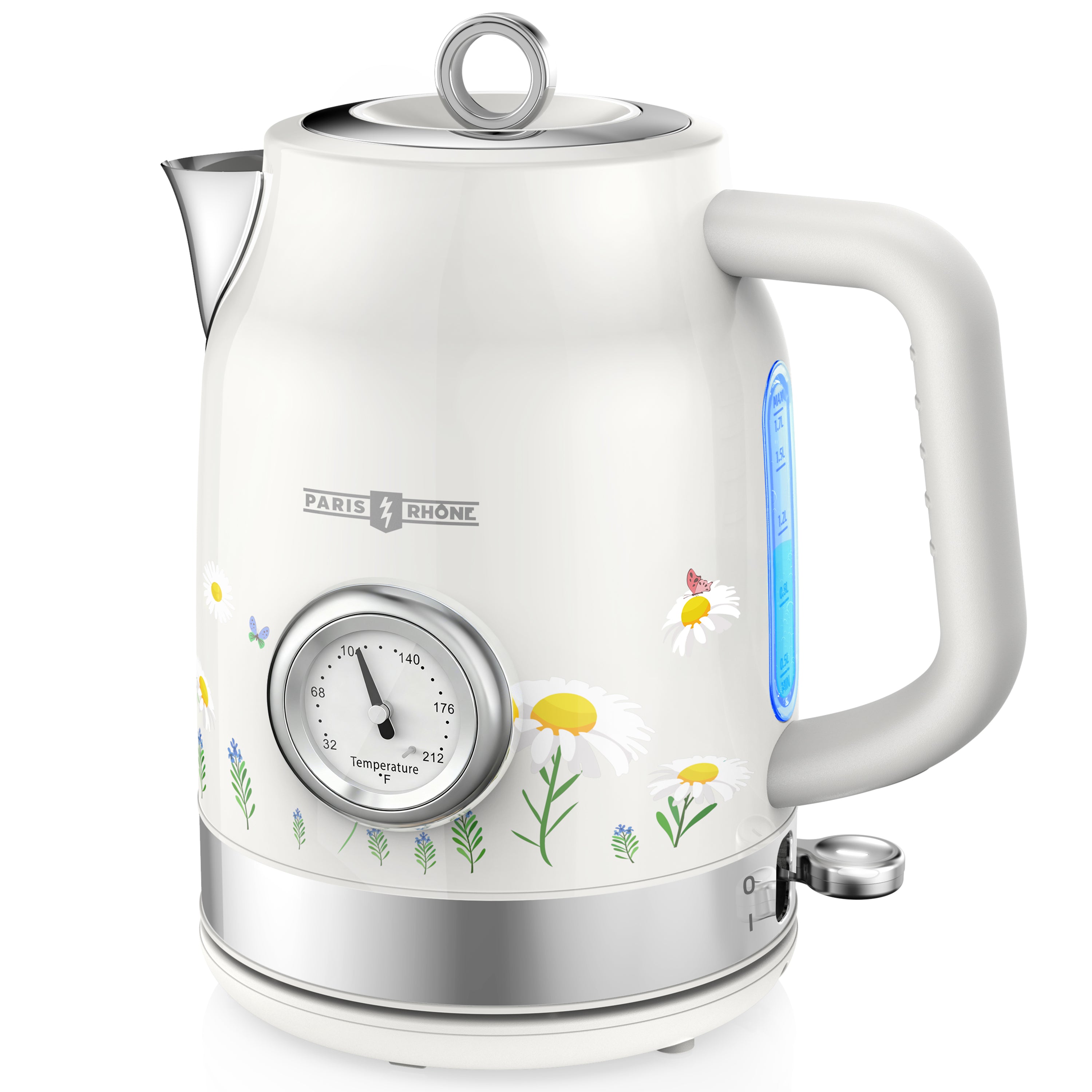 EK025 Electric Kettle with Thermometer, Hot Water Pot, Vintage Decals,Electric Tea Kettle for Boiling Water, 1500W Stainless Steel Pot, Cordless LED Indicator, Auto Shut-Off & Boil Dry Protection