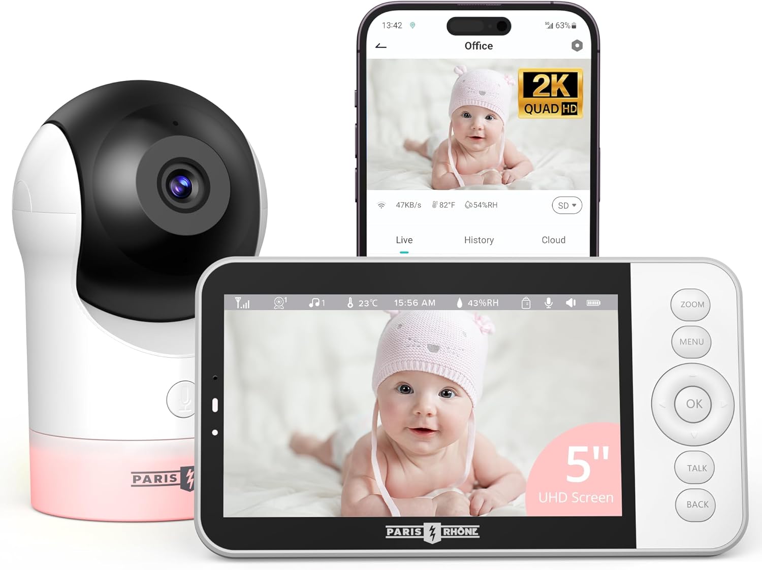 Paris Rhône 2K HD Video Baby Monitor with Smart App
