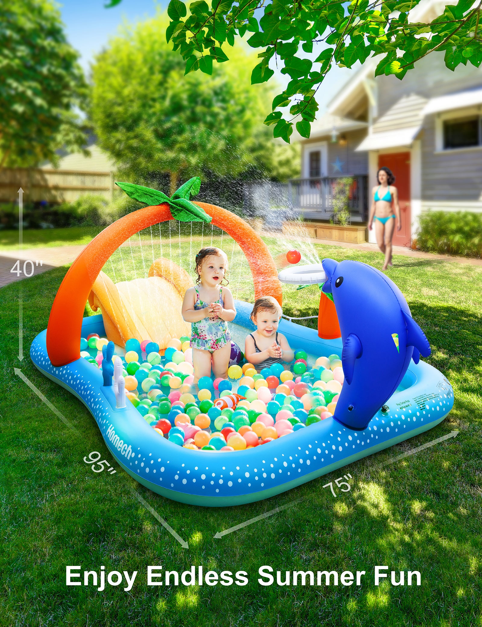 Evajoy Inflatable Spray Kiddie Pool with slide for kids WM