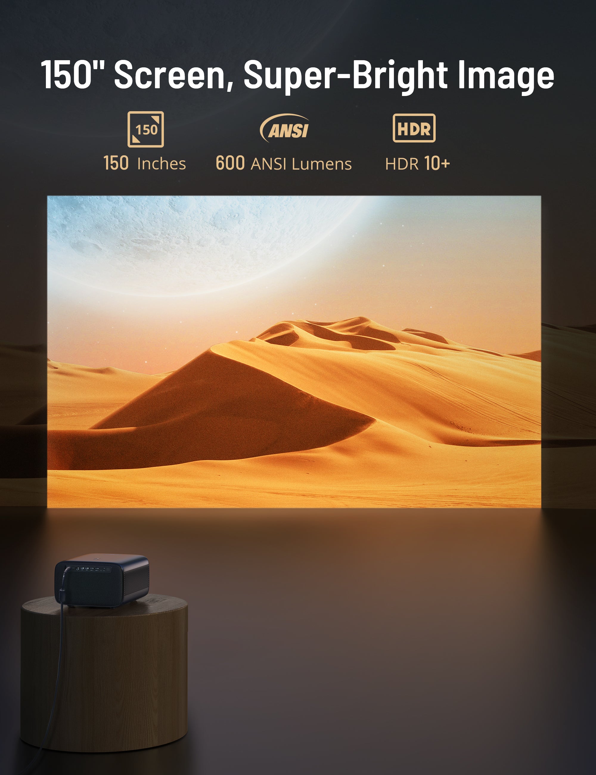 Paris Rhône SP005 True 4K Ultra HD Projector, 600 ANSI Lumens, 12w*2 3D Soundscape, Curtain Bundle