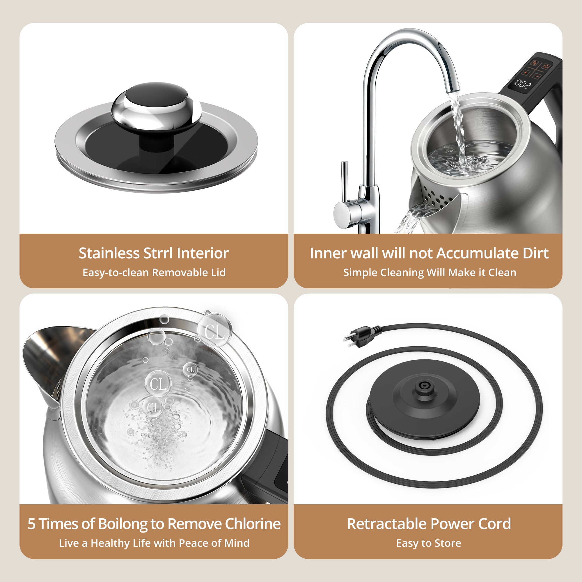 Paris Rhône EK024 Stainless Steel Electric Kettle, 1.7L 1500W Kettle with 13 Temperature Settings, Strix Thermostat, LED Display&Touch Control, Auto Shut-Off Protection, Boil Dry Protection
