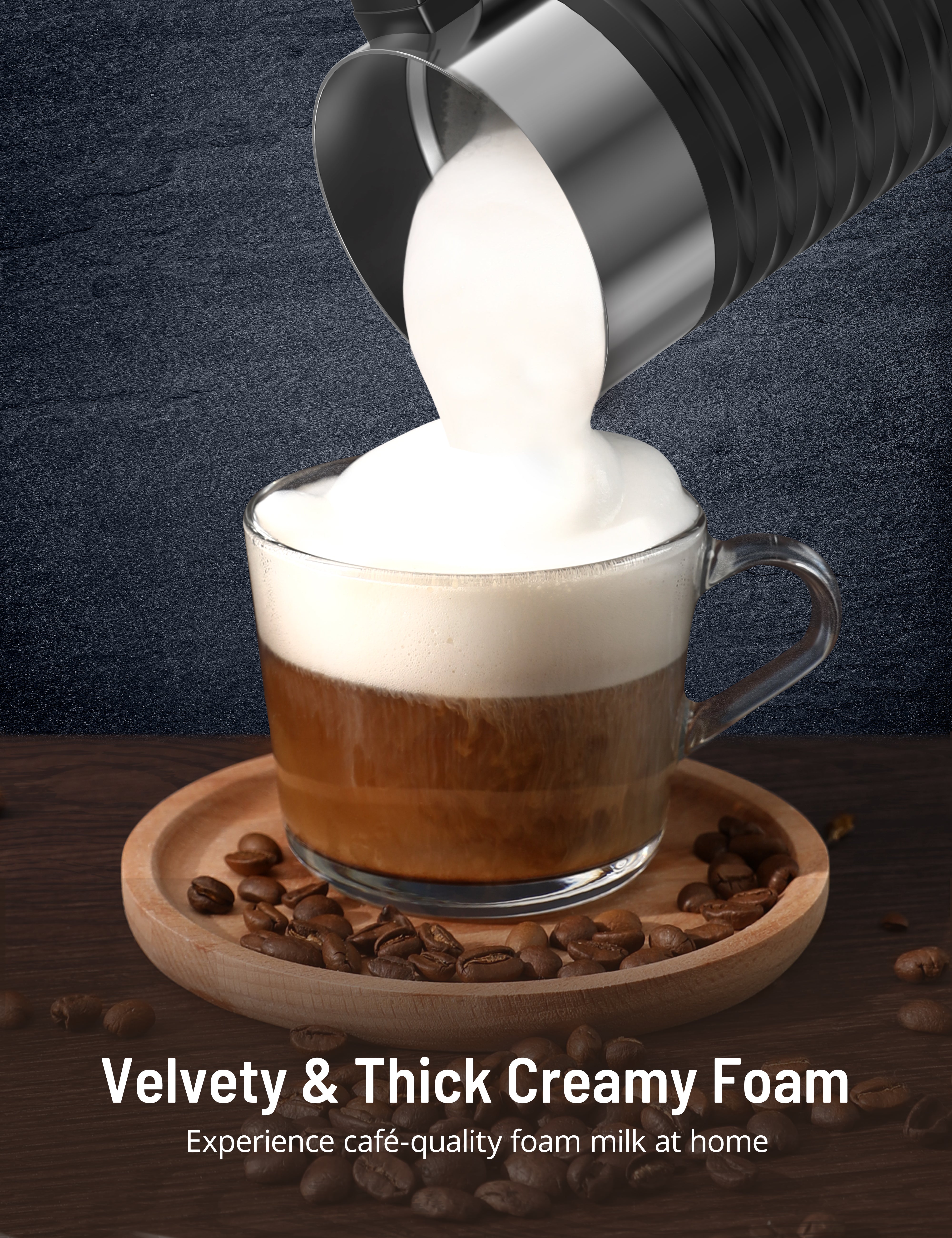 velvety & thick creamy foam,experience cafe-quality foam milk at home.