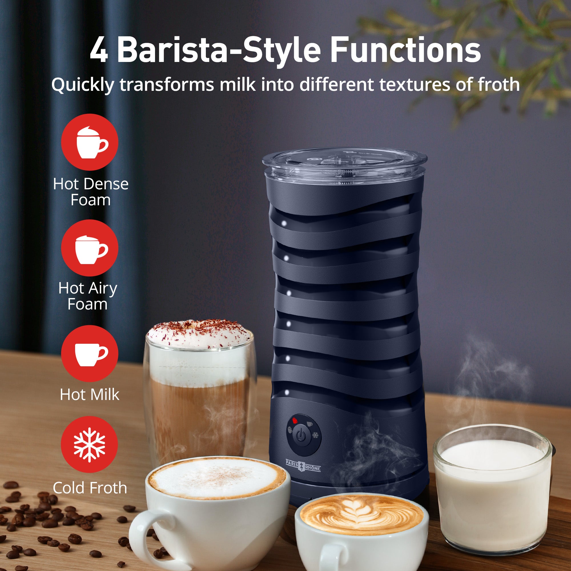 ParisRhône 4-in-1 Milk Frother MF016 Temperature Control, Auto Shut-Off WM