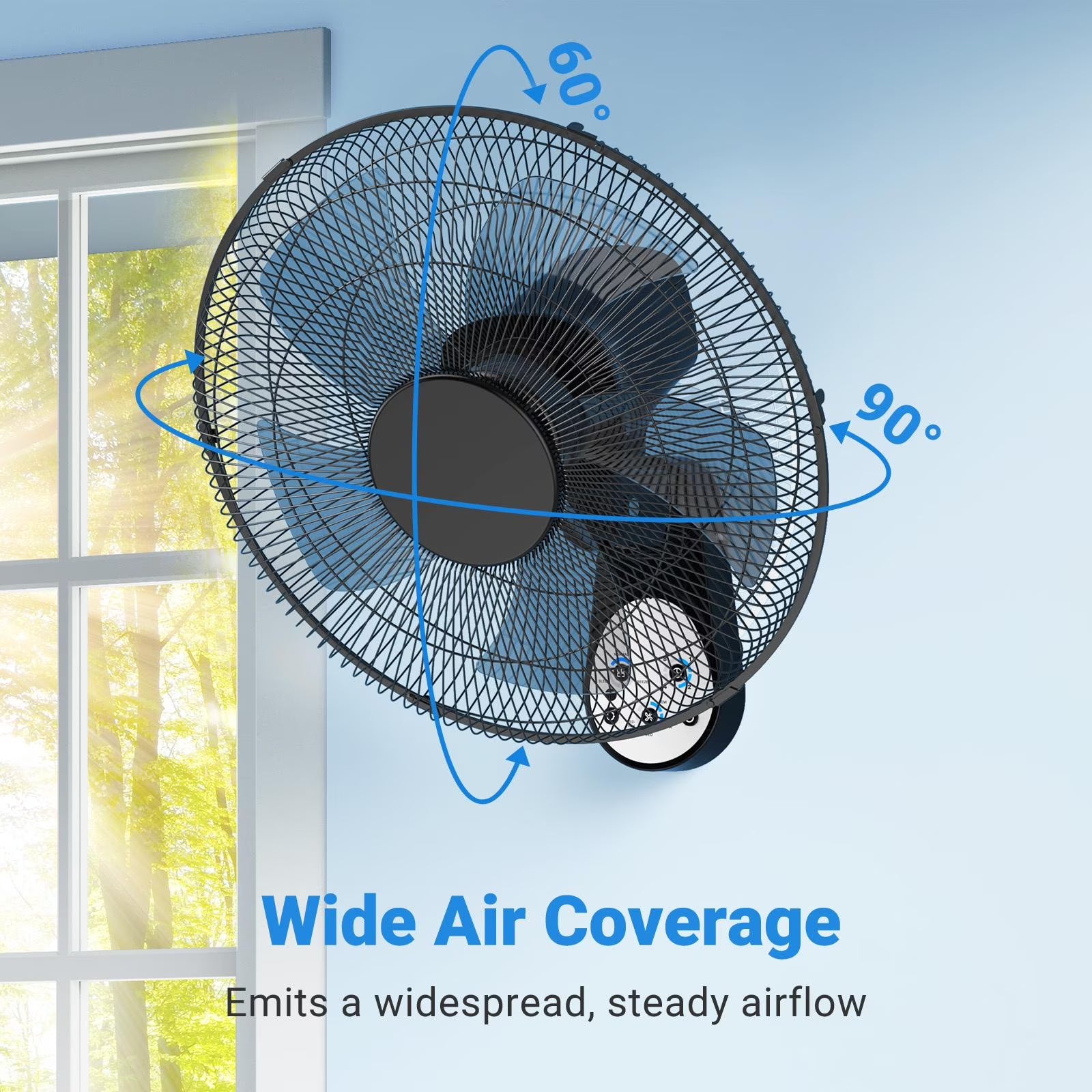 Wall-Mount Fan with Remote, TaoTronics 16 inch Wall Fan with 3 Wind Modes, 8 Hour Timer, 90 Degree Oscillating,Black New