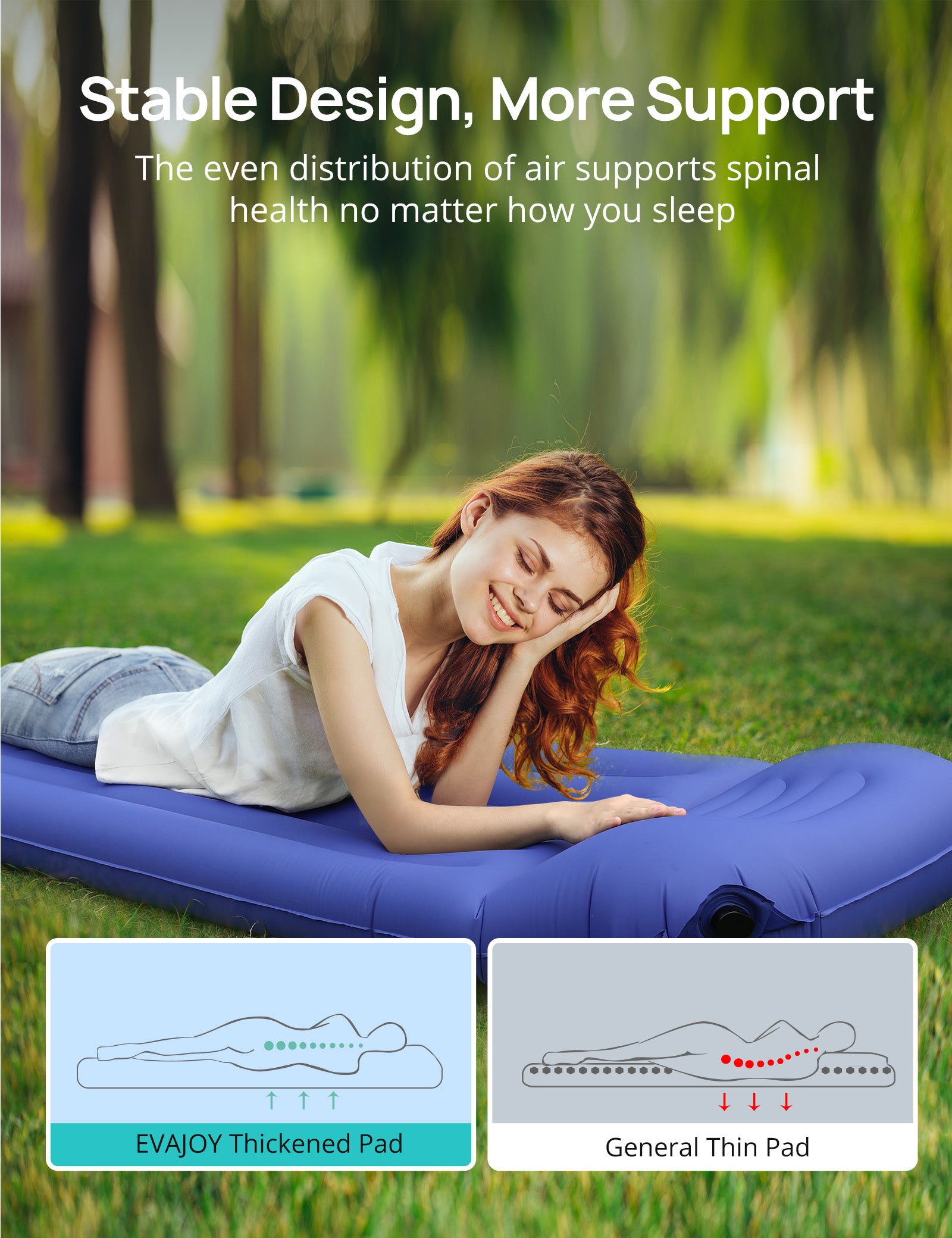 Inflatable Sleeping Pad, Foldable Camping Mat Air Mattress with Integrated Pillow, Built-in Inflator