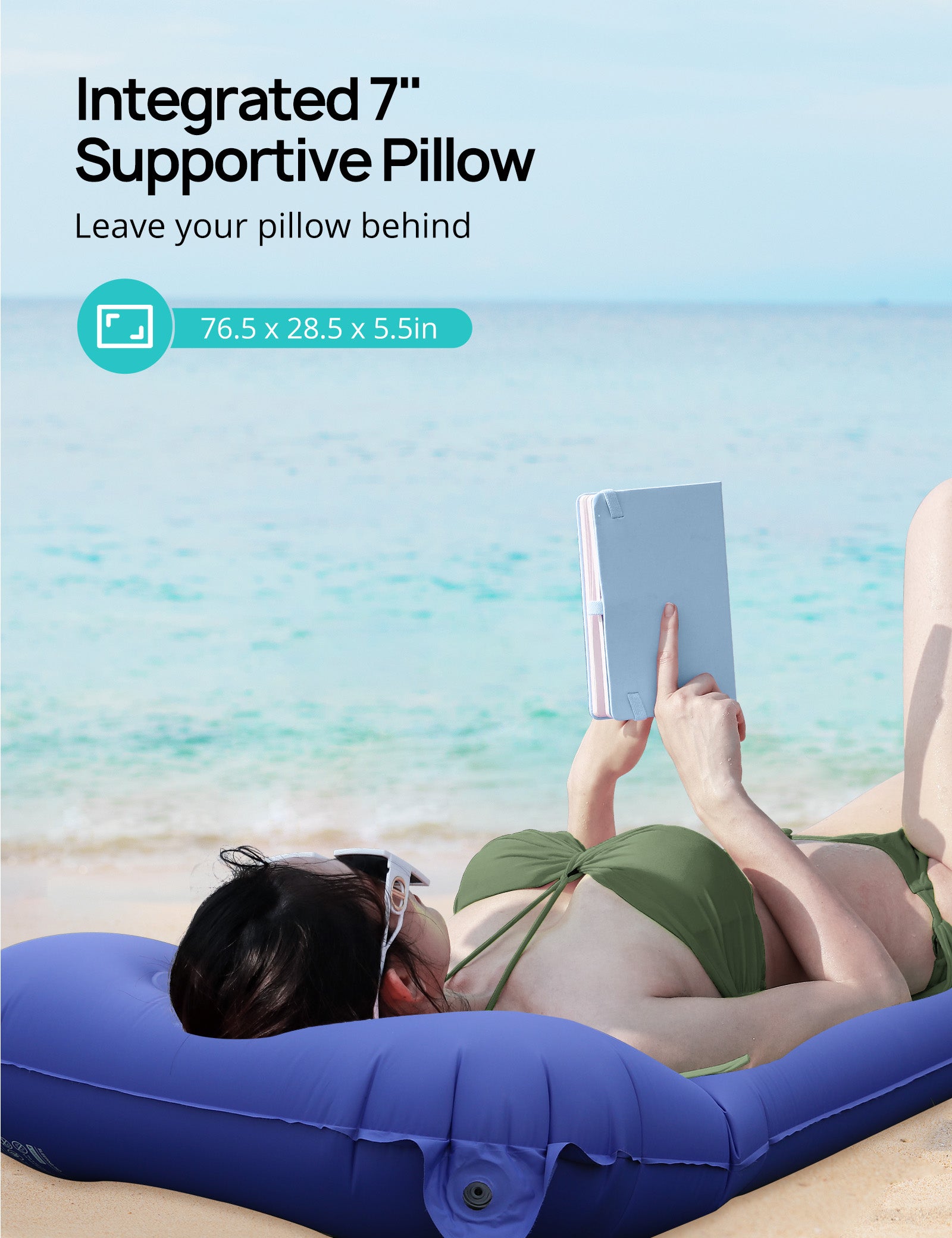 Inflatable Sleeping Pad, Foldable Camping Mat Air Mattress with Integrated Pillow, Built-in Inflator