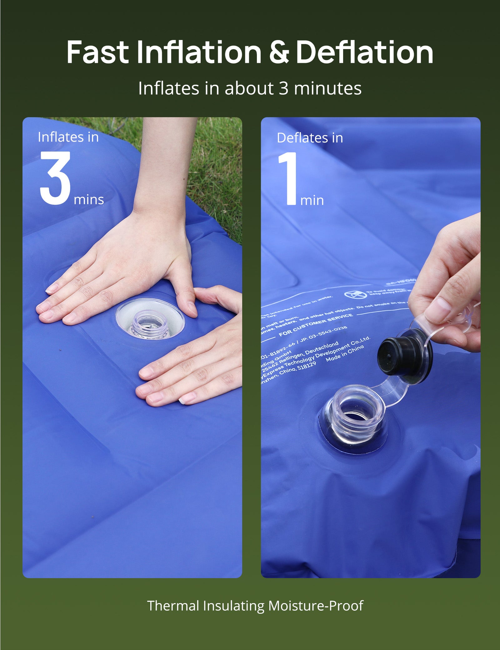 Inflatable Sleeping Pad, Foldable Camping Mat Air Mattress with Integrated Pillow, Built-in Inflator