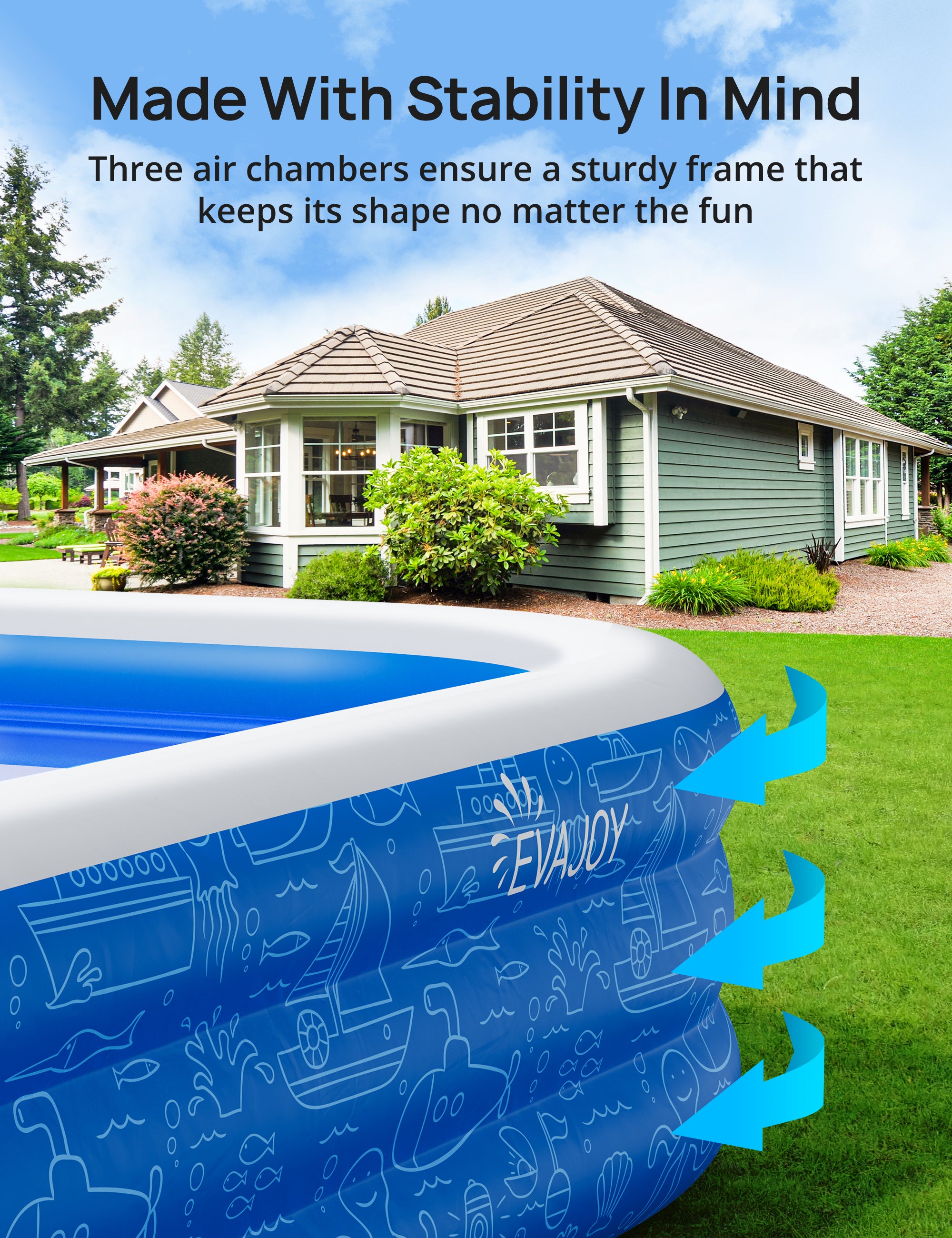 Large Inflatable Swimming Pool with Canopy, 150” x 70” x 20” Full-Sized Inflatable Pool for Kids & Adults WM