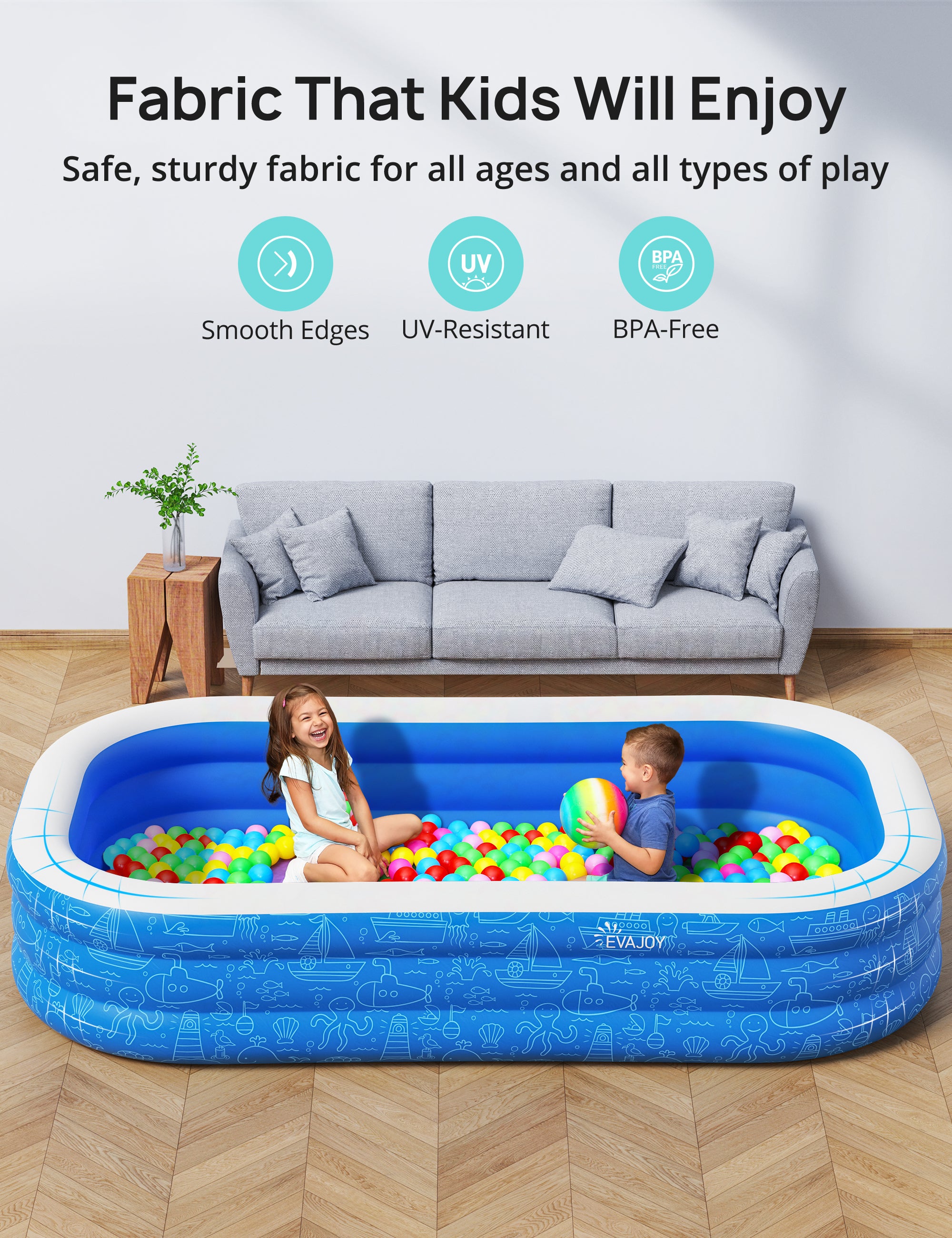Large Inflatable Swimming Pool with Canopy, 150” x 70” x 20” Full-Sized Inflatable Pool for Kids & Adults WM