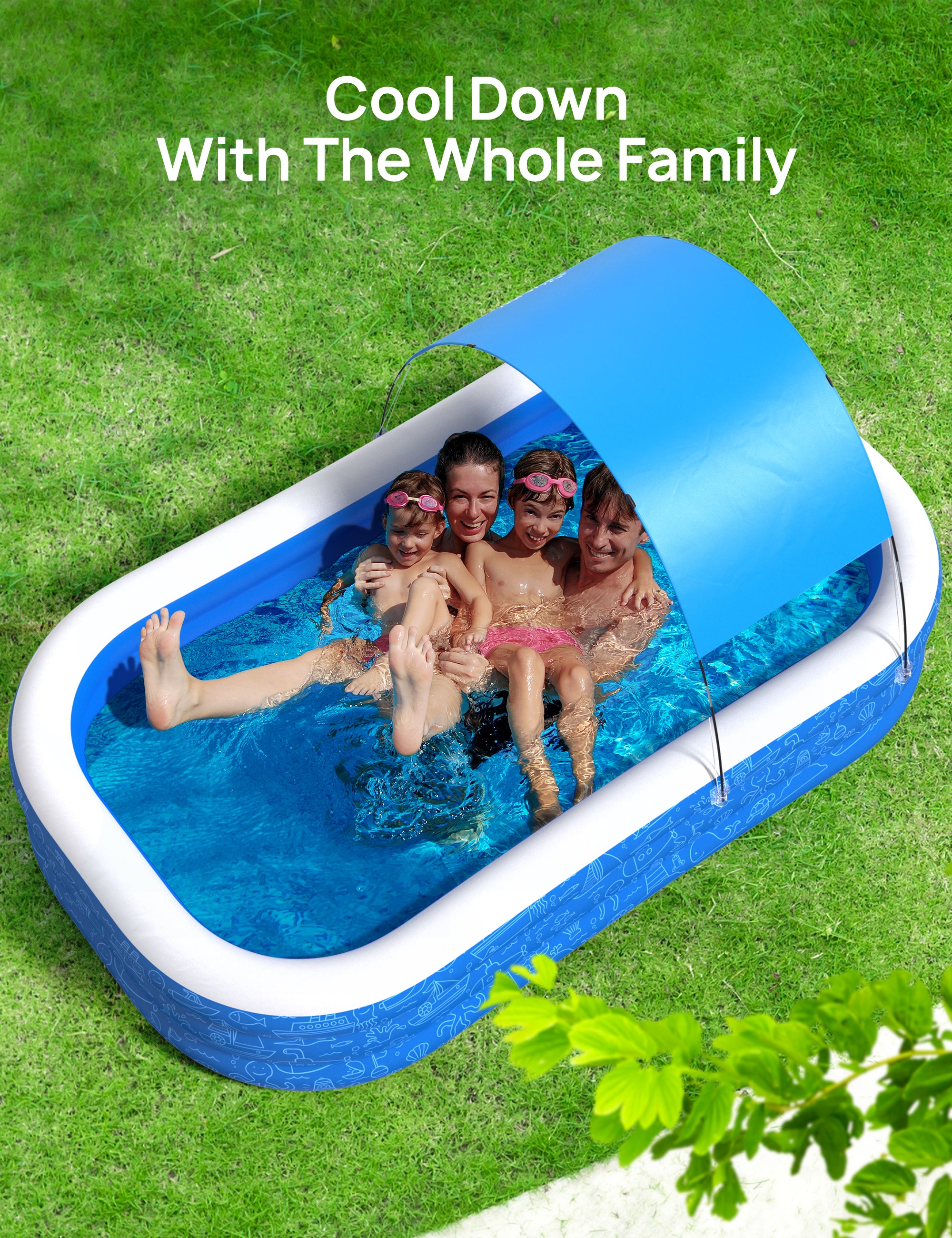 Large Inflatable Swimming Pool with Canopy, 150” x 70” x 20” Full-Sized Inflatable Pool for Kids & Adults WM