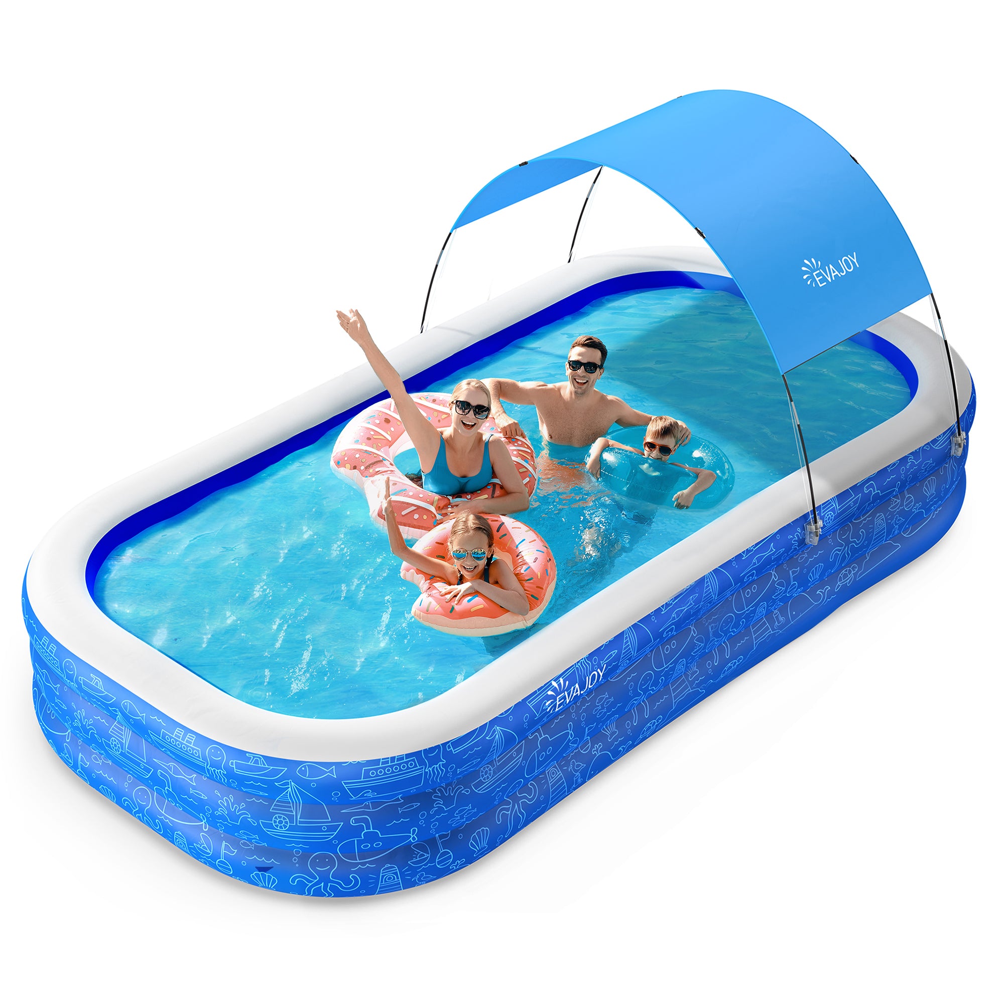 Large Inflatable Swimming Pool with Canopy, 150” x 70” x 20” Full-Sized Inflatable Pool for Kids & Adults WM