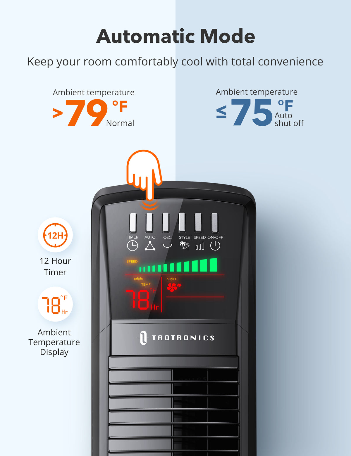TaoTronics | Tower Fan TT-TF001, 35" 65° Oscillating Cooling Fan with Remote WM