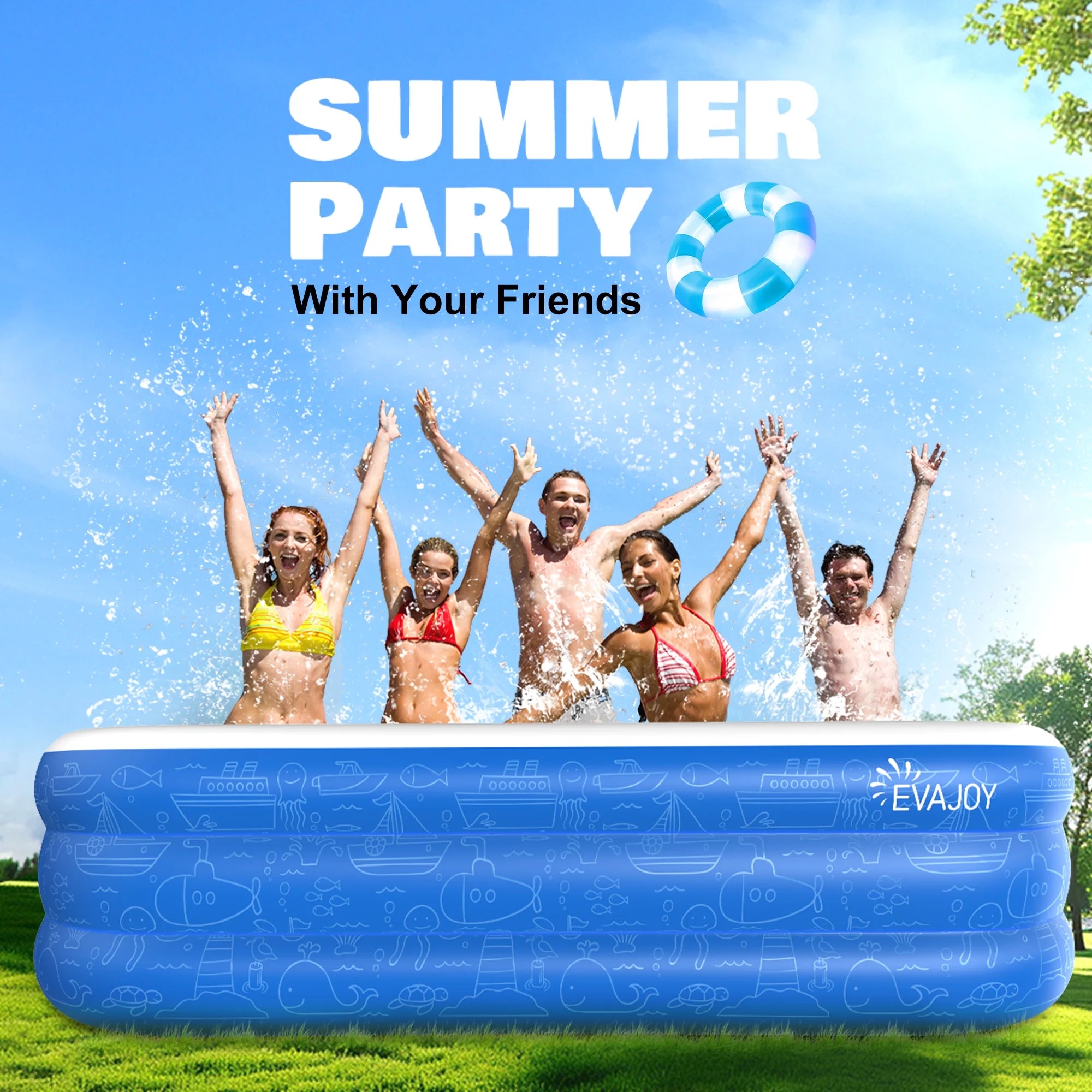 TaoTronics Inflatable Outdoor Family Large Pool for Toddlers, Kids, Adults WM