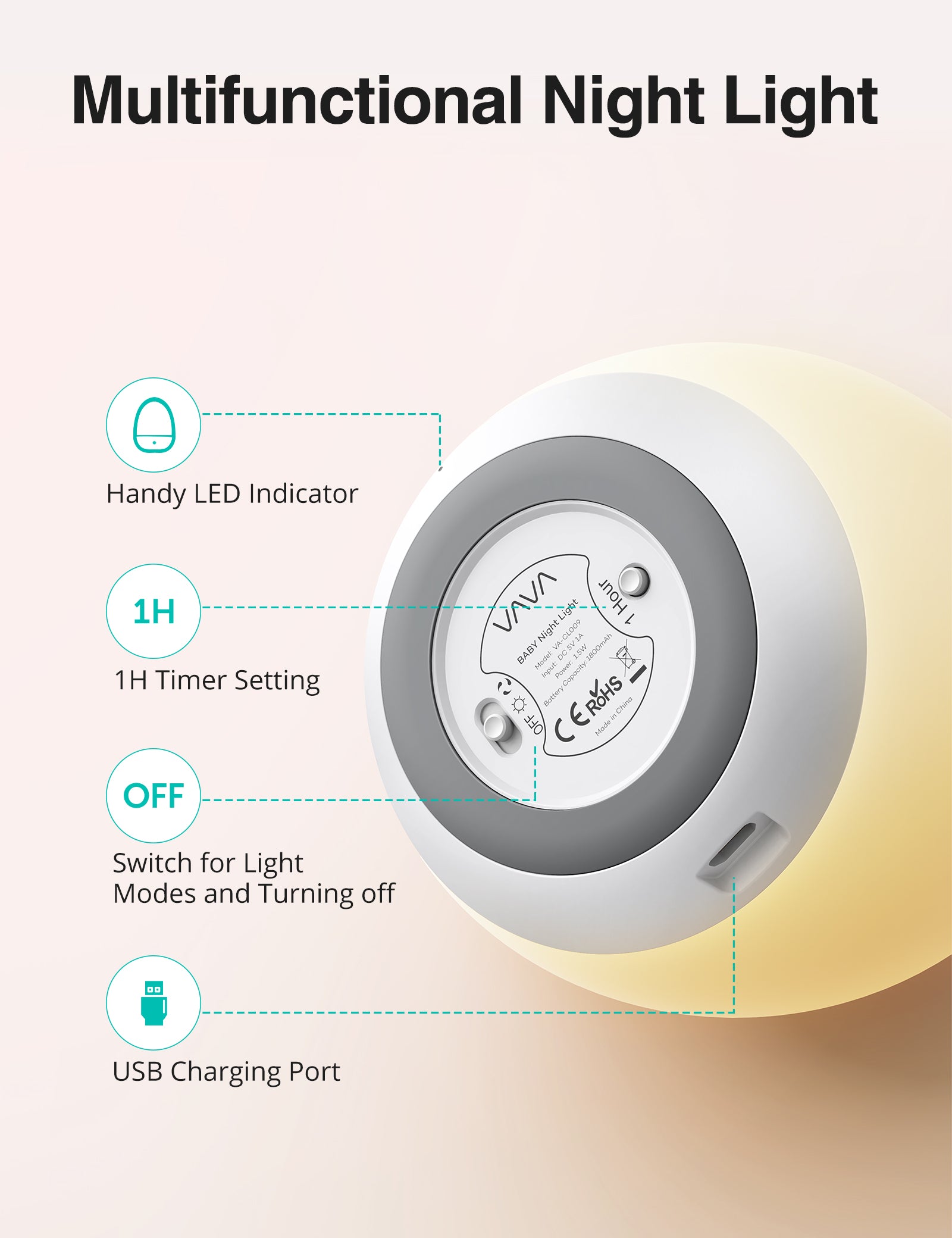 Baby Safe Dimmable Touch Control Night Light WM