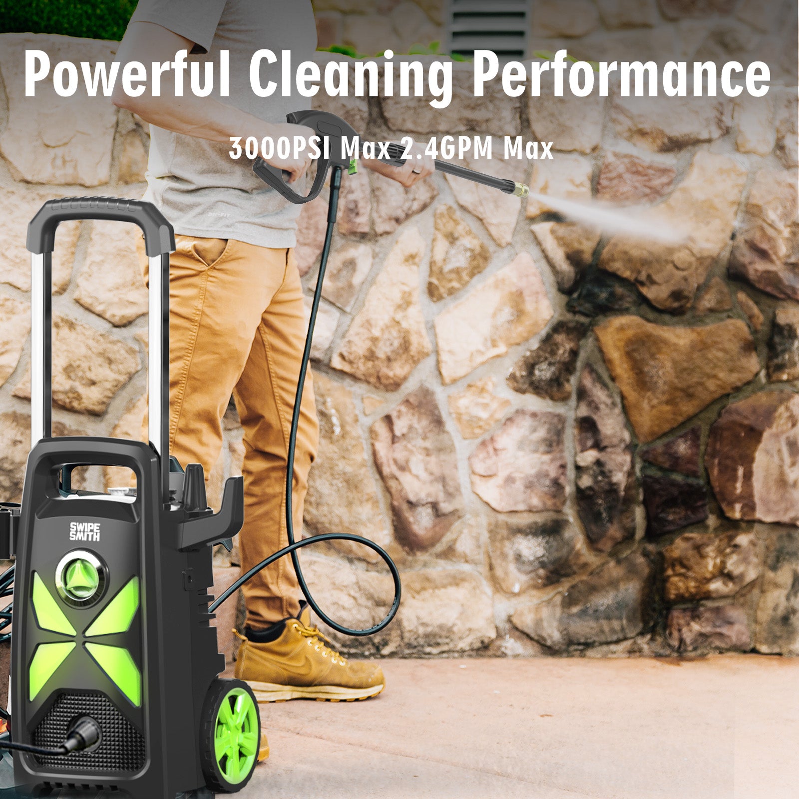 Electric Pressure Washer, SI-TH003 3000 Max PSI, 2.4 GPM Power Washer with Telescopic Handle and Versatile Cleaning Accessories WM