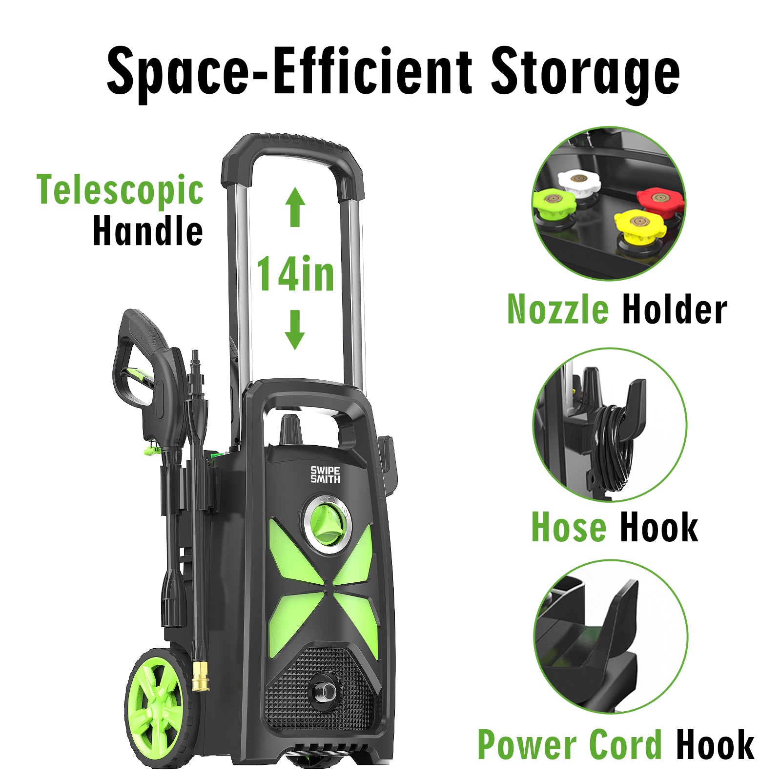 Electric Pressure Washer, SI-TH003 3000 Max PSI, 2.4 GPM Power Washer with Telescopic Handle and Versatile Cleaning Accessories WM