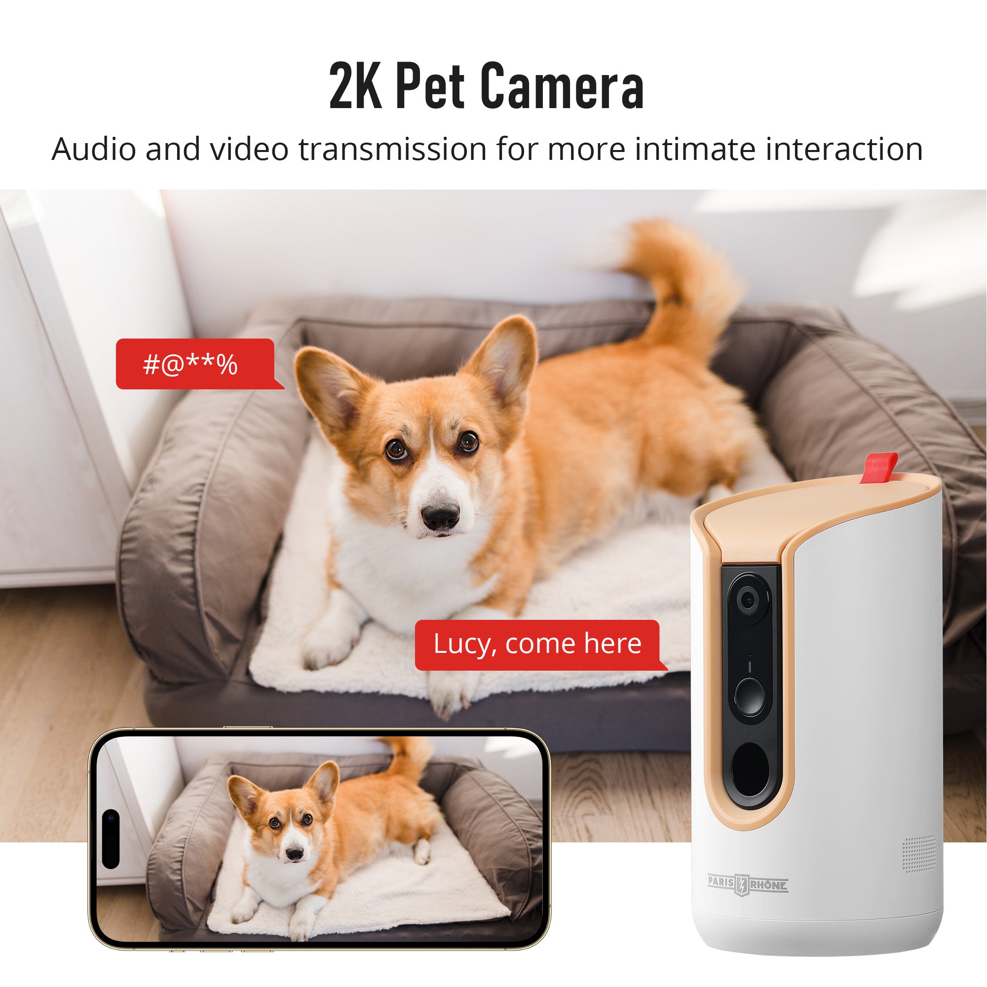 PARIS RHÔNE PA001 Dog Camera Treat Dispenser,360° View 2K Night Vision