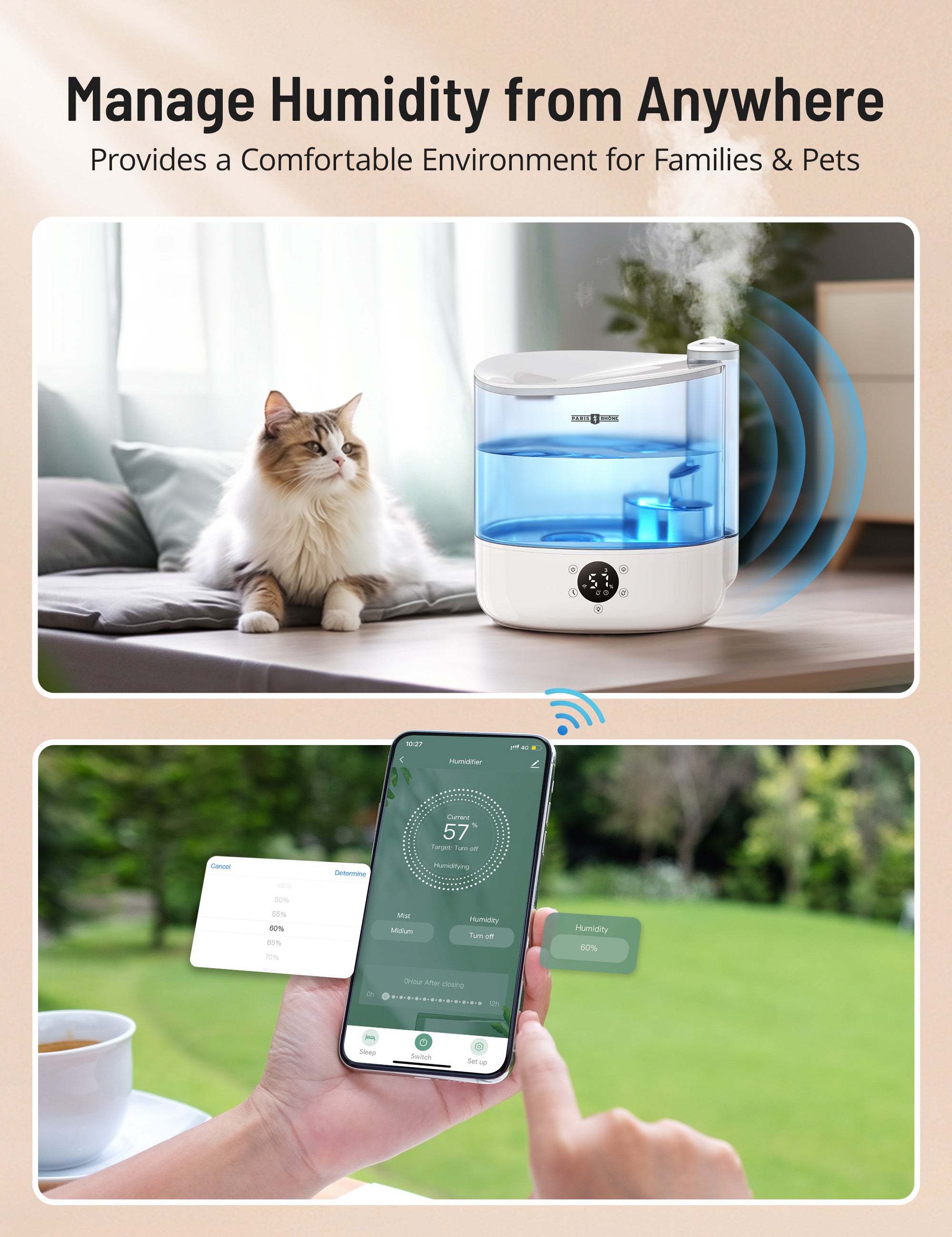 manage humidity from anywhere,provides a comfortable environment for families&pets.