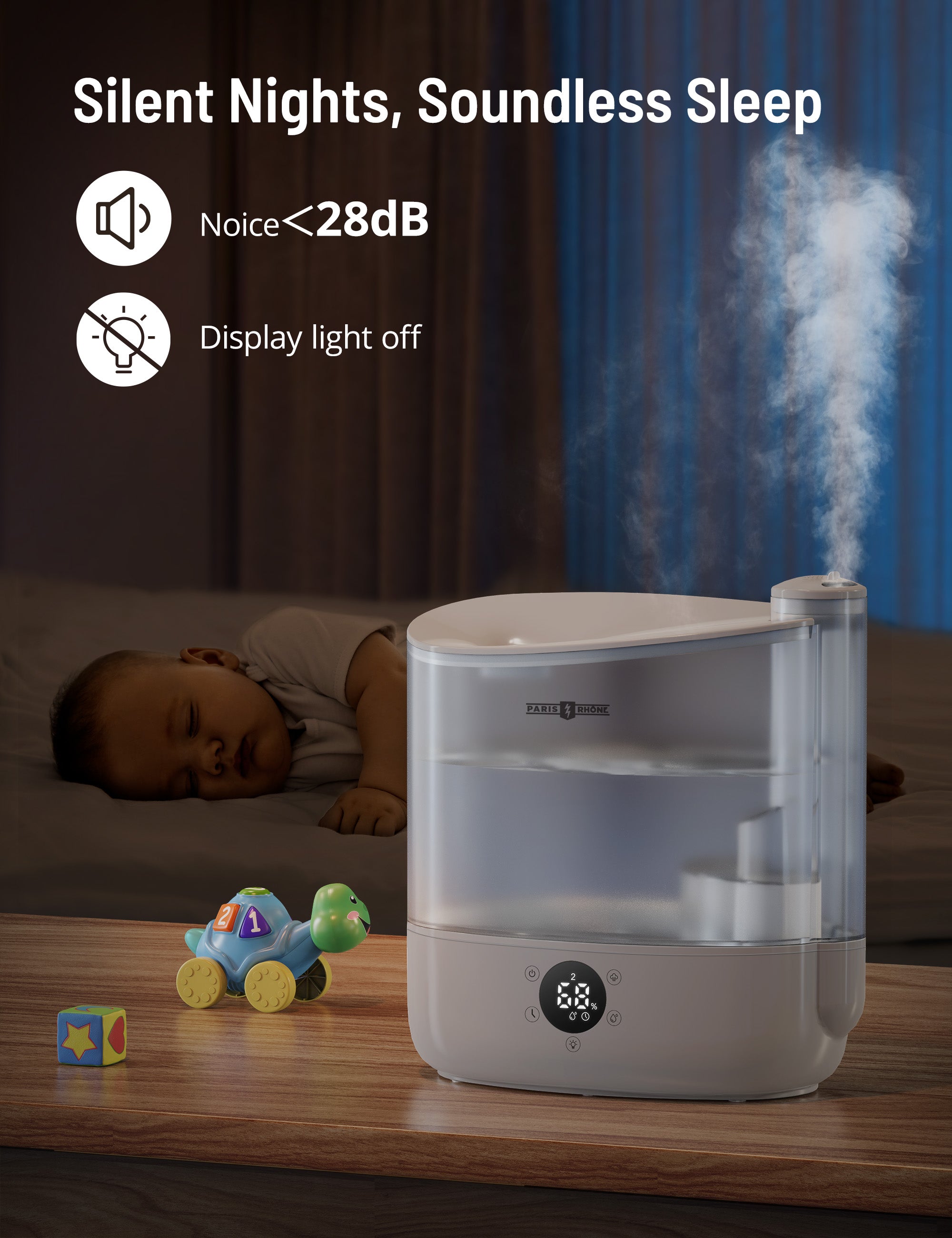 silent nights,soundless sleep,noice<28db,display light off.