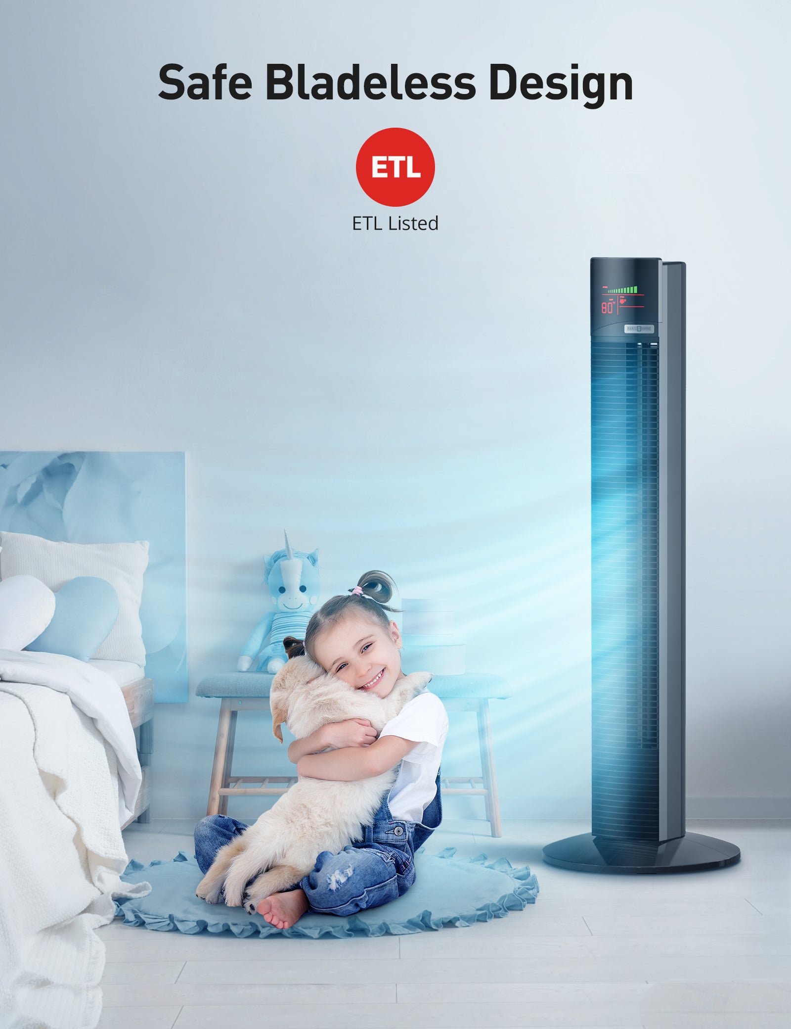 Paris Rhone Tower Fan, 36'' Bladeless Fan 90° Oscillating Fan TF002APP WM