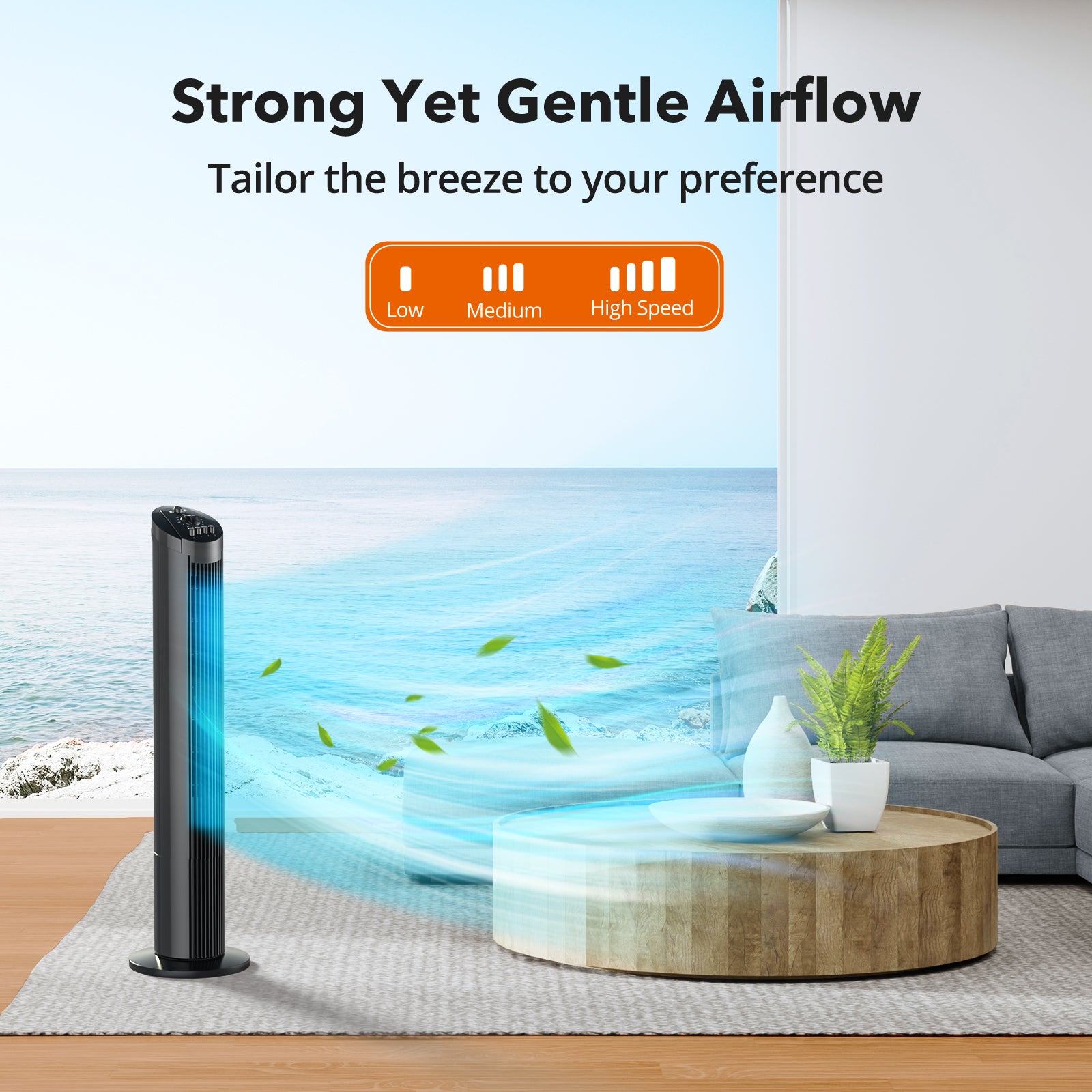 ParisRhone 36" Tower Fan,TF032 Bladeless fans for home, 90° Oscillating Fan Tower, Easy to Hold WM
