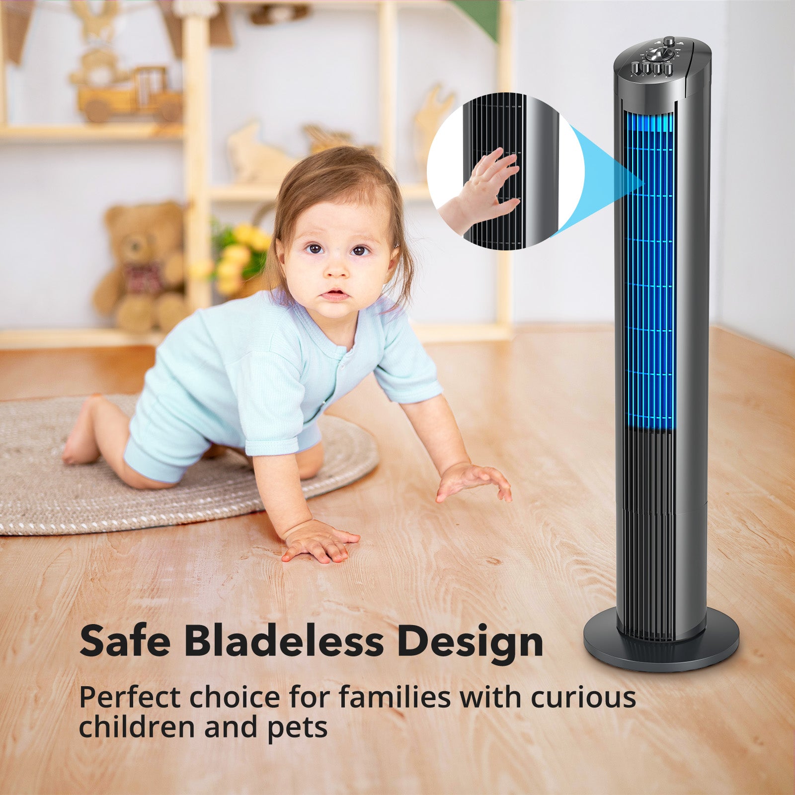 ParisRhone 36" Tower Fan,TF032 Bladeless fans for home, 90° Oscillating Fan Tower, Easy to Hold WM