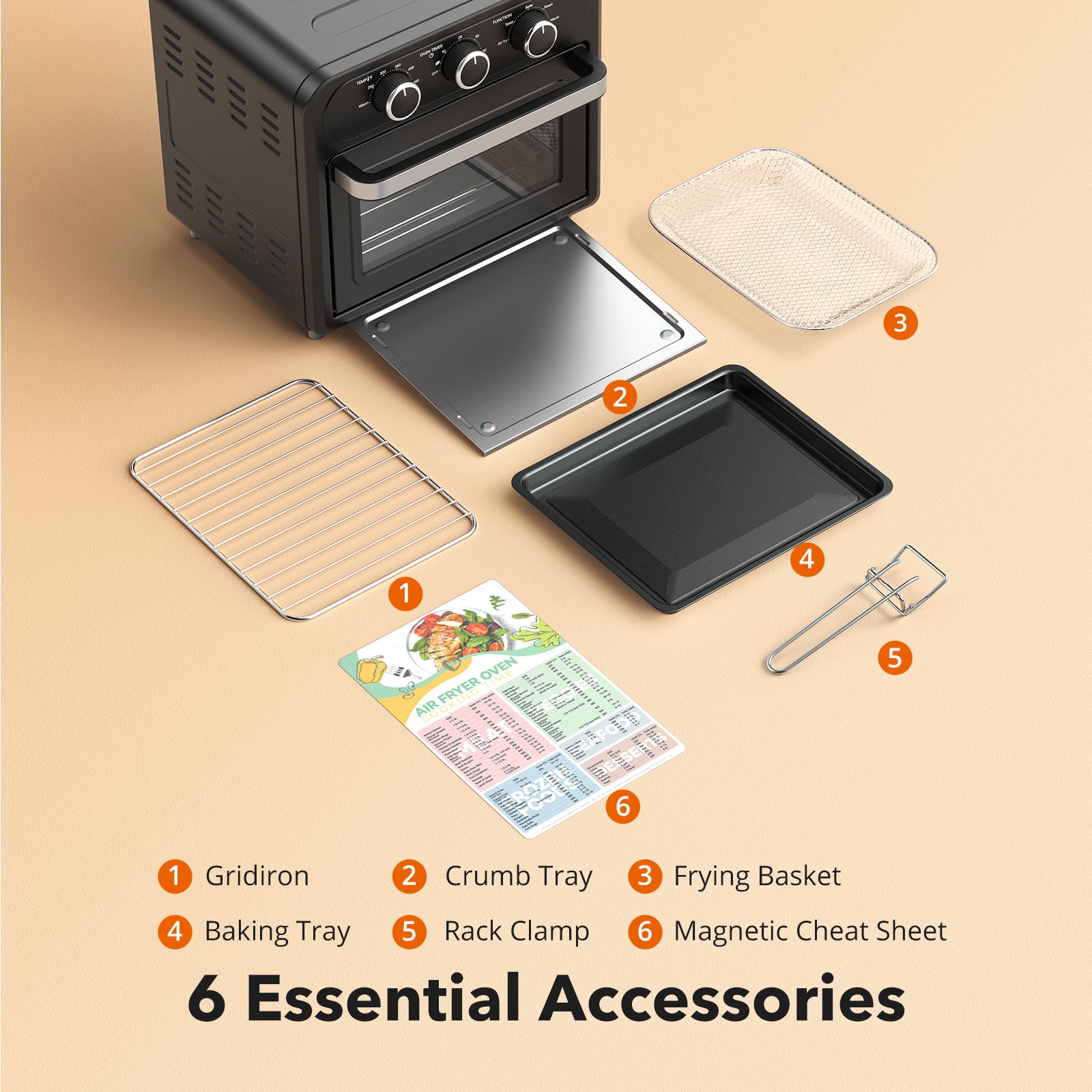 TaoTronics Air Fryer TT-AF010 | 1700W 14.8 QT | 9 in 1 Air Fryer Oven | Oil-less Cooker with Rotisserie Shaft, Beige