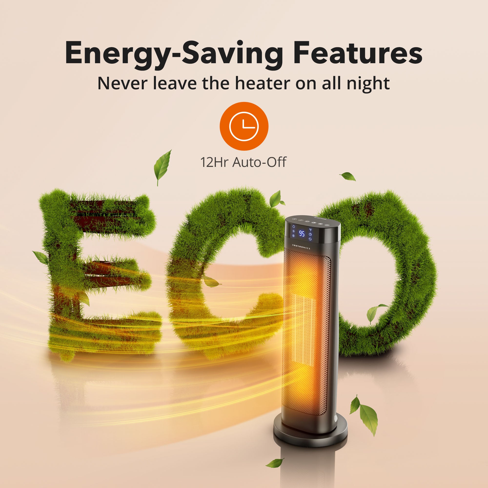 TaoTronics 22” Electric Space Heater 018, 1500W Fast Ceramic Heating with 3 Adjustable Heat Levels WM