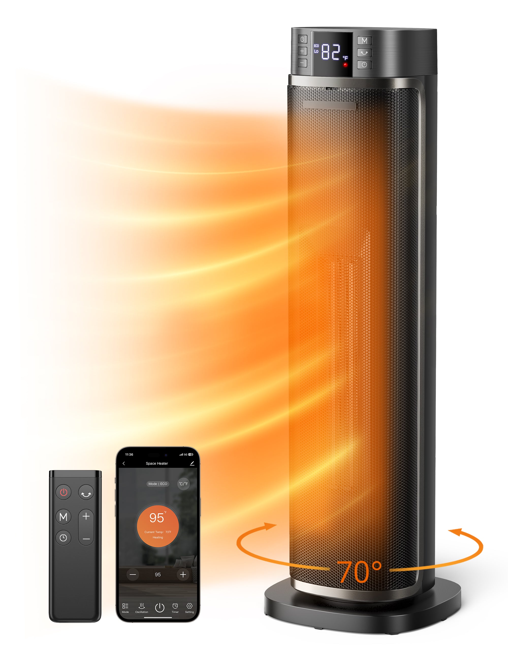 Paris Rhône Space Heater HE002,1500W Portable Electric Heaters for Indoor Use