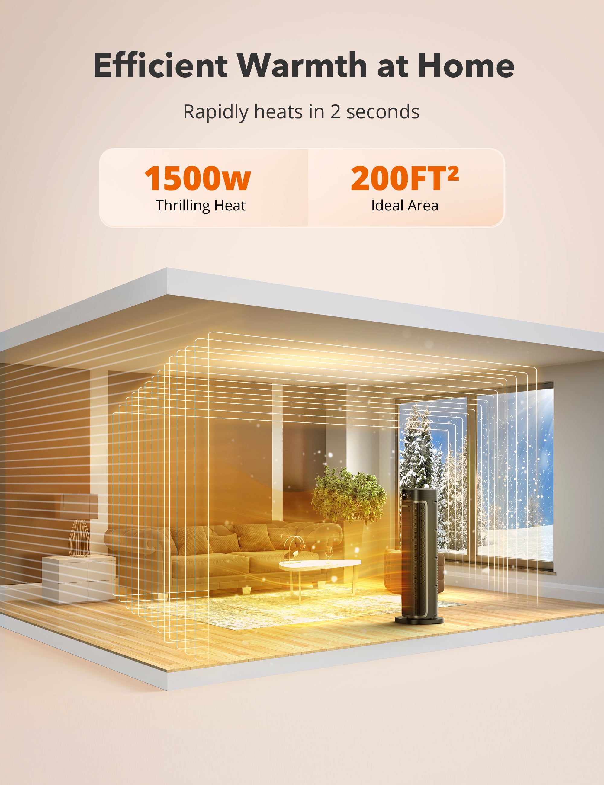 Paris Rhône Space Heater HE002,1500W Portable Electric Heaters for Indoor Use