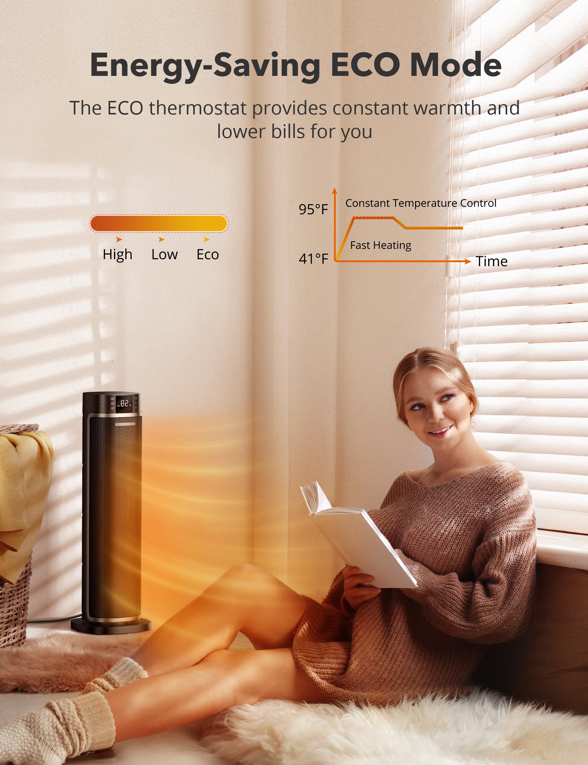 Paris Rhône Space Heater HE002,1500W Portable Electric Heaters for Indoor Use