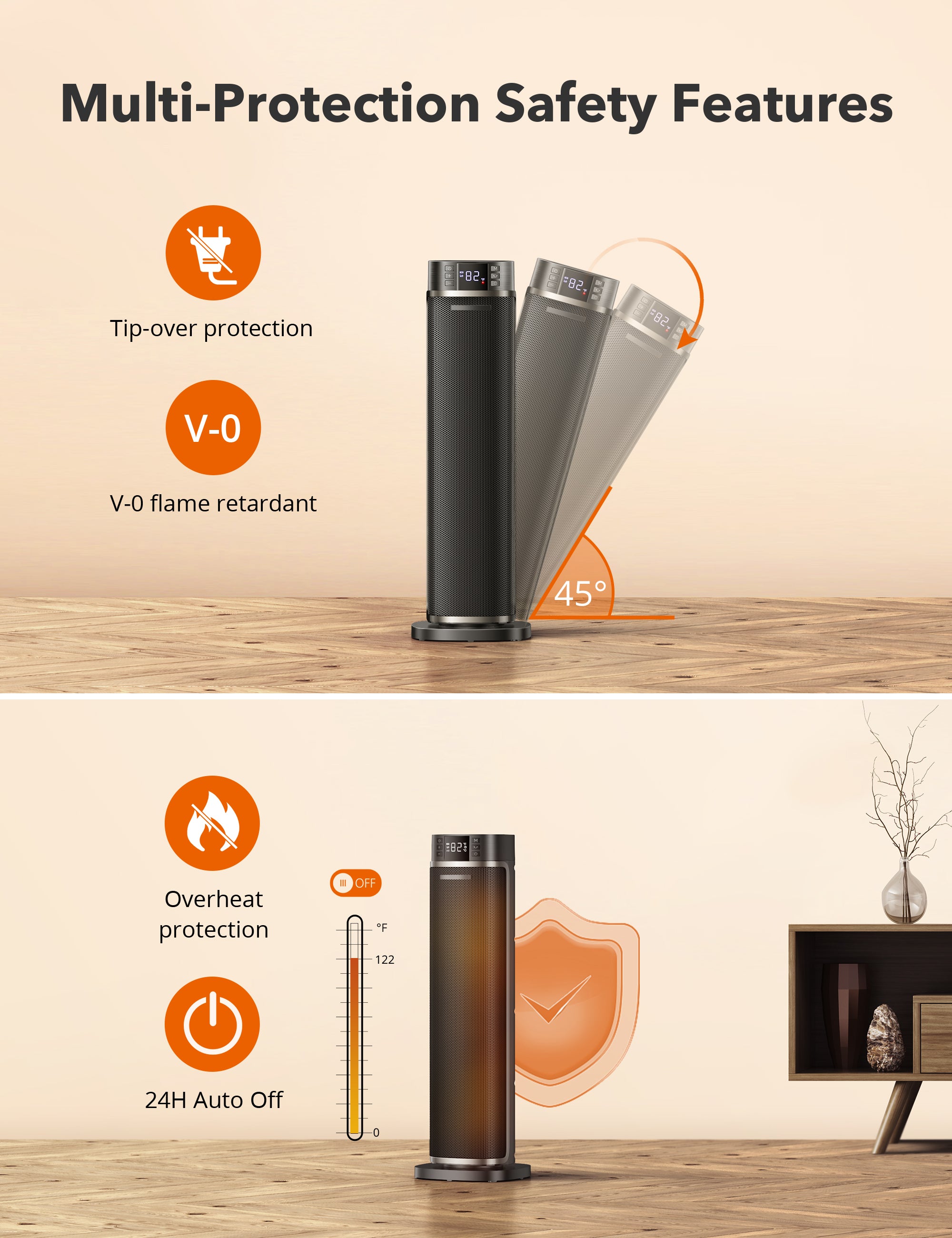 Paris Rhône Space Heater HE002,1500W Portable Electric Heaters for Indoor Use