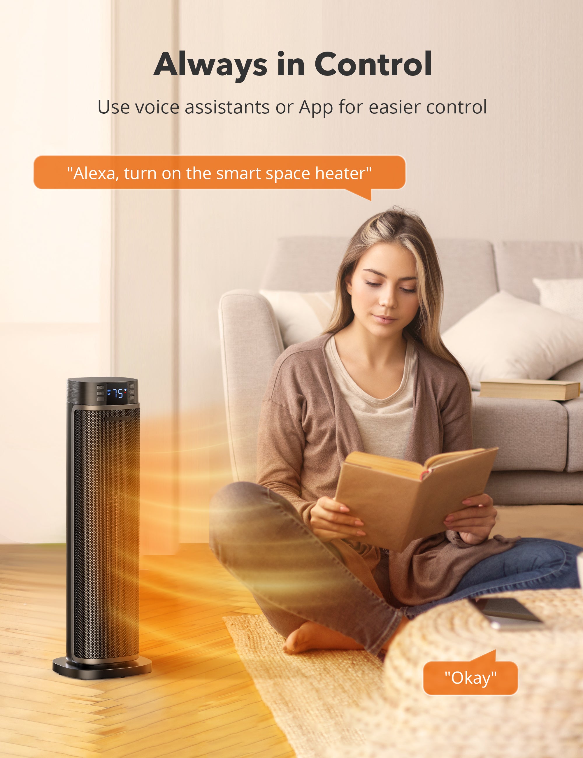 Paris Rhône Space Heater HE002,1500W Portable Electric Heaters for Indoor Use