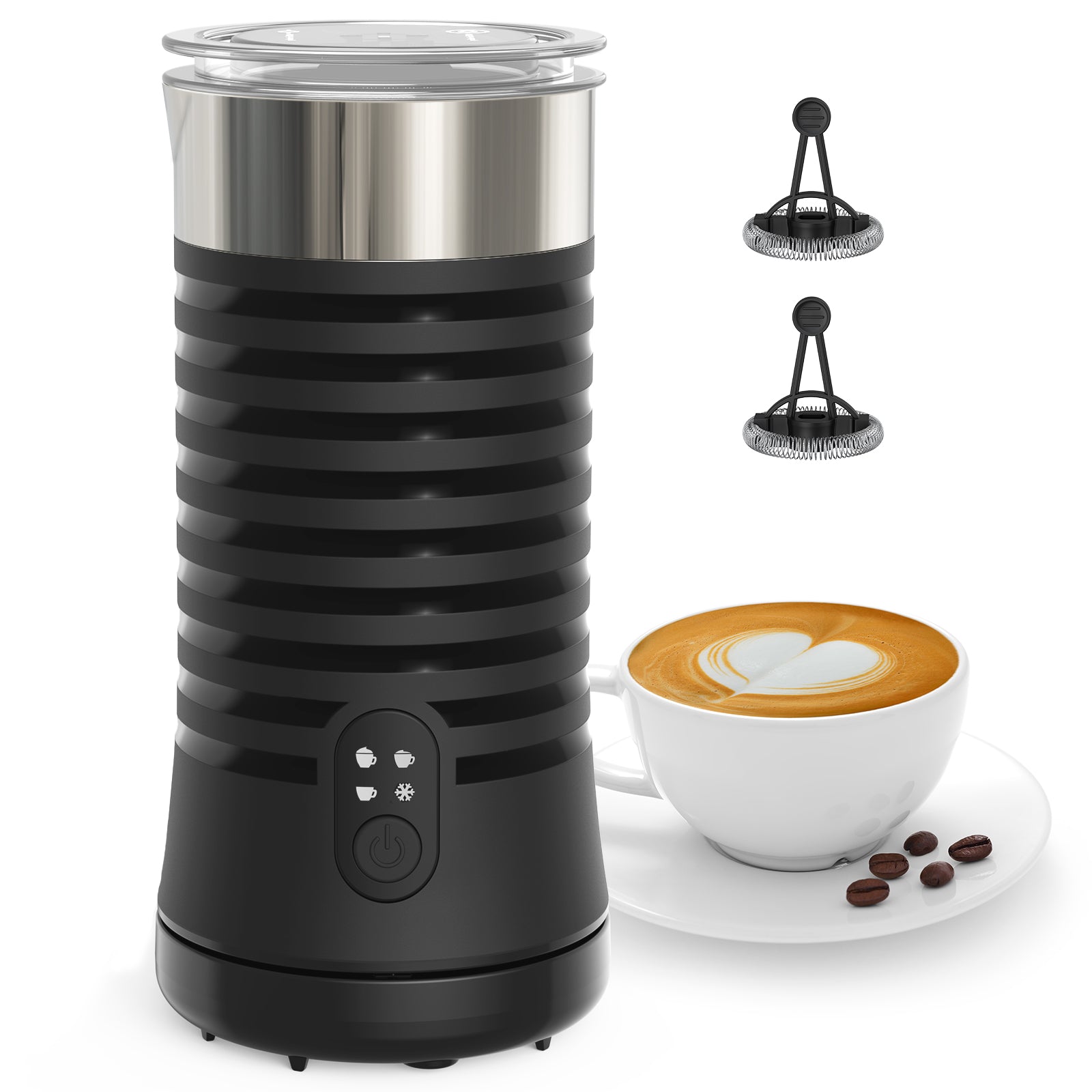 Milk Frother, 4-in-1 Milk Frother and Steamer, Hot & Cold Foam Maker with Silent Operation & Auto Shut-off WM