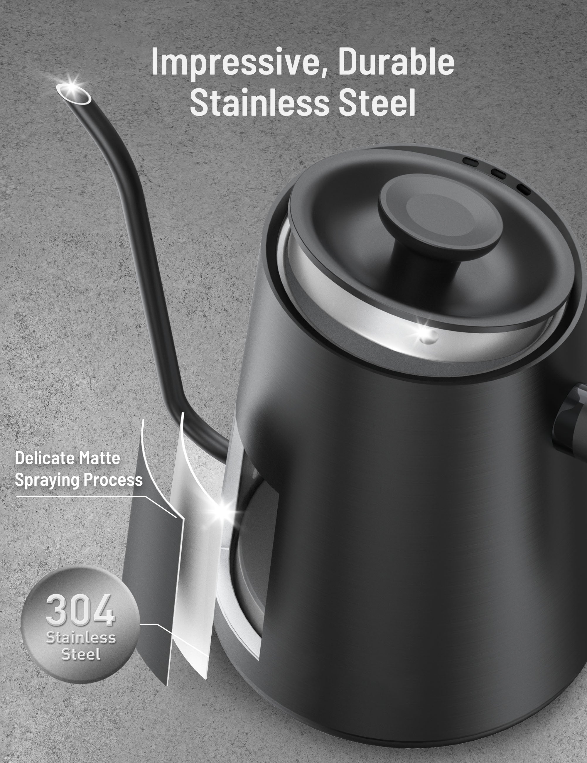 impressvie,durable stainless steel,delicate matte spraying process.