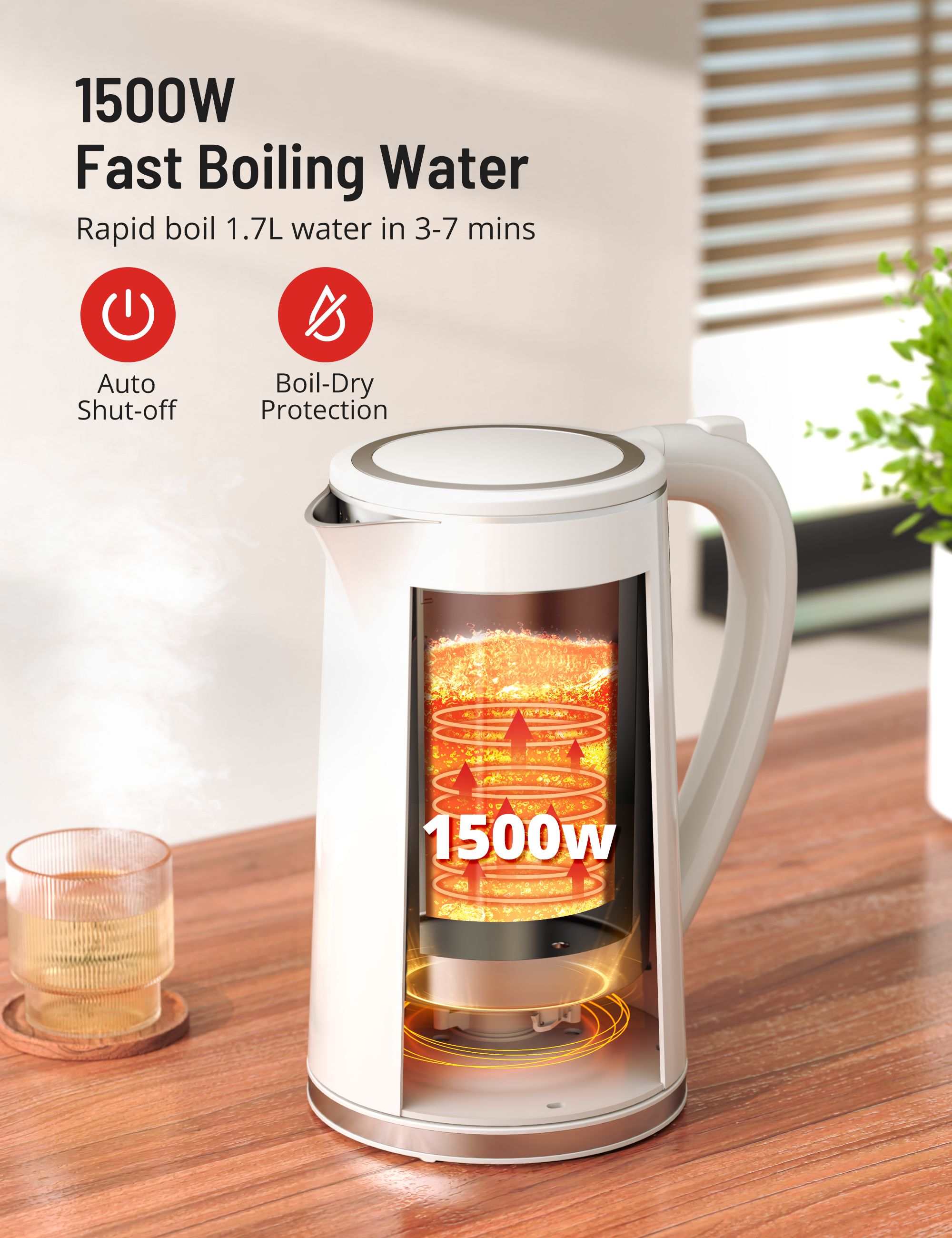 1500w fast boiling water rapid boil 1.7l water in 3-7 mins,auto shut-off.boil-dry protection.
