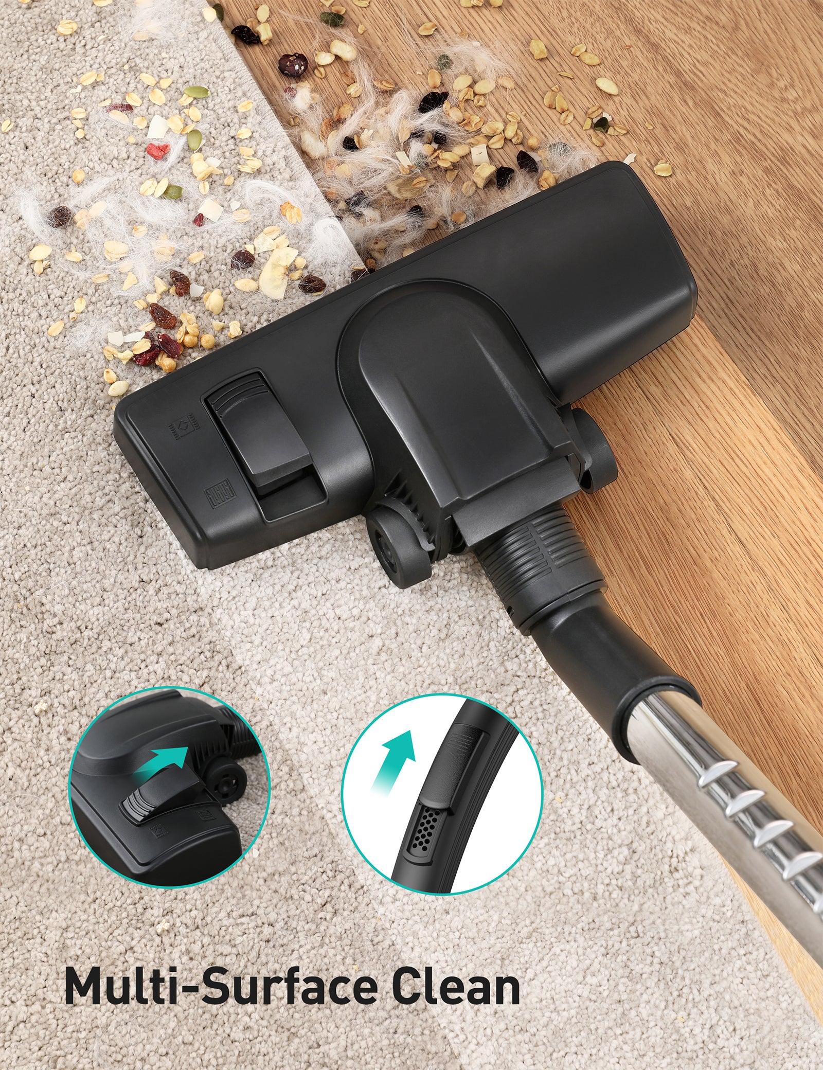 Canister Vacuum Cleaner, 1200W 3.6QT Bagless Vacuum, Turbo Brush, Double HEPA Filter ca006 WM