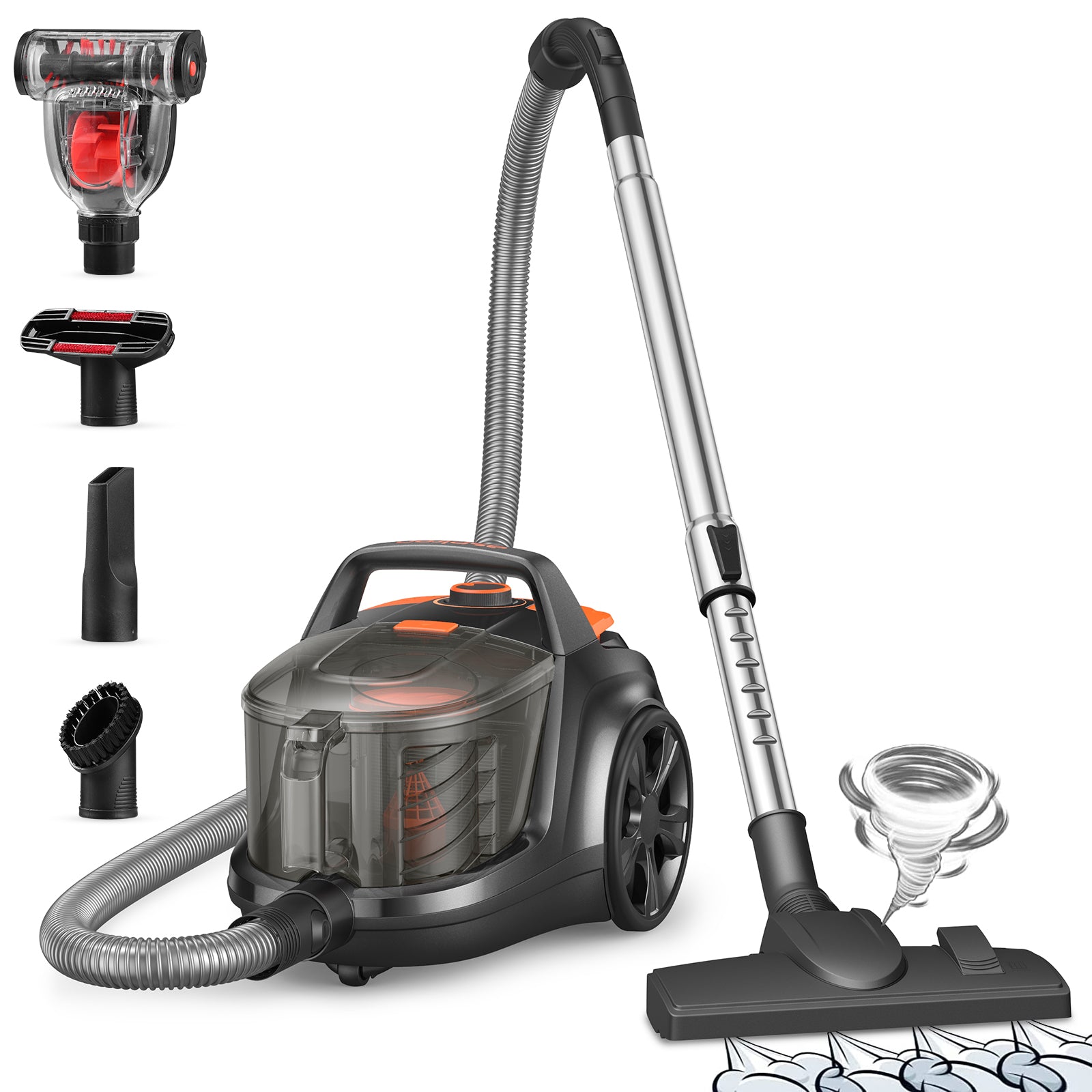 Canister Vacuum Cleaner, 1200W 3.6QT Bagless Vacuum, Turbo Brush, Double HEPA Filter ca006 WM