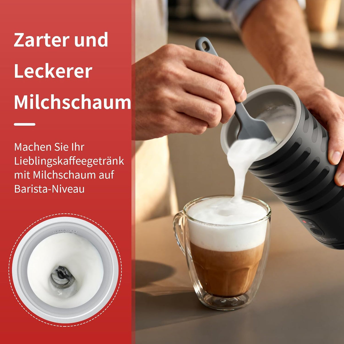 PARIS RHÔNE PE-MF010 Milchaufschäumer Elektrisch, 4 in 1 Automatische Milchschäumer Geeignet für Heißen und Kalten Milchschaum, Warme Milch, Sichtkochdeckel, Abschaltautomatik, Leichtgewichtig