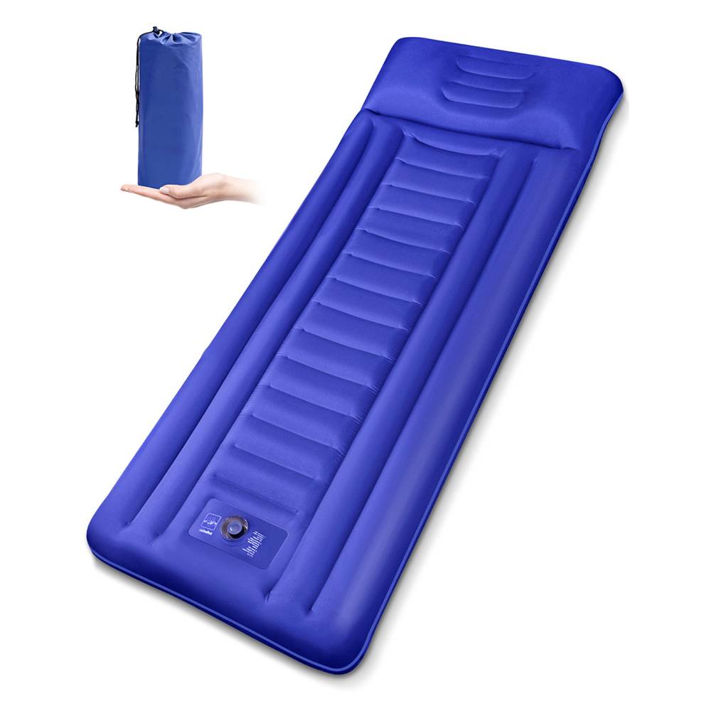 Inflatable Sleeping Pad, Foldable Camping Mat Air Mattress with Integrated Pillow, Built-in Inflator