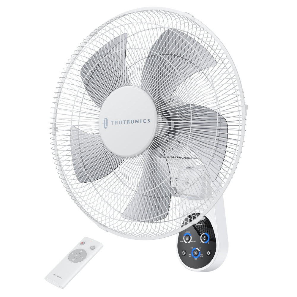 TaoTronics Wall Mount Fan TT-TF011, 16"5 Blades 5 Speeds Electric Fan with Remote Control White WM