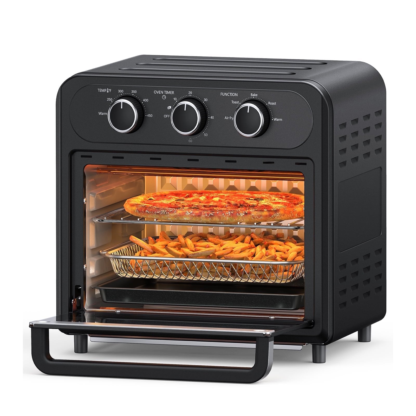 Air Fryer, 1700W 14.8 Quart, 5 in 1 Toaster Oven Countertop, Oil-Less Cooking, Stainless Steel, Black