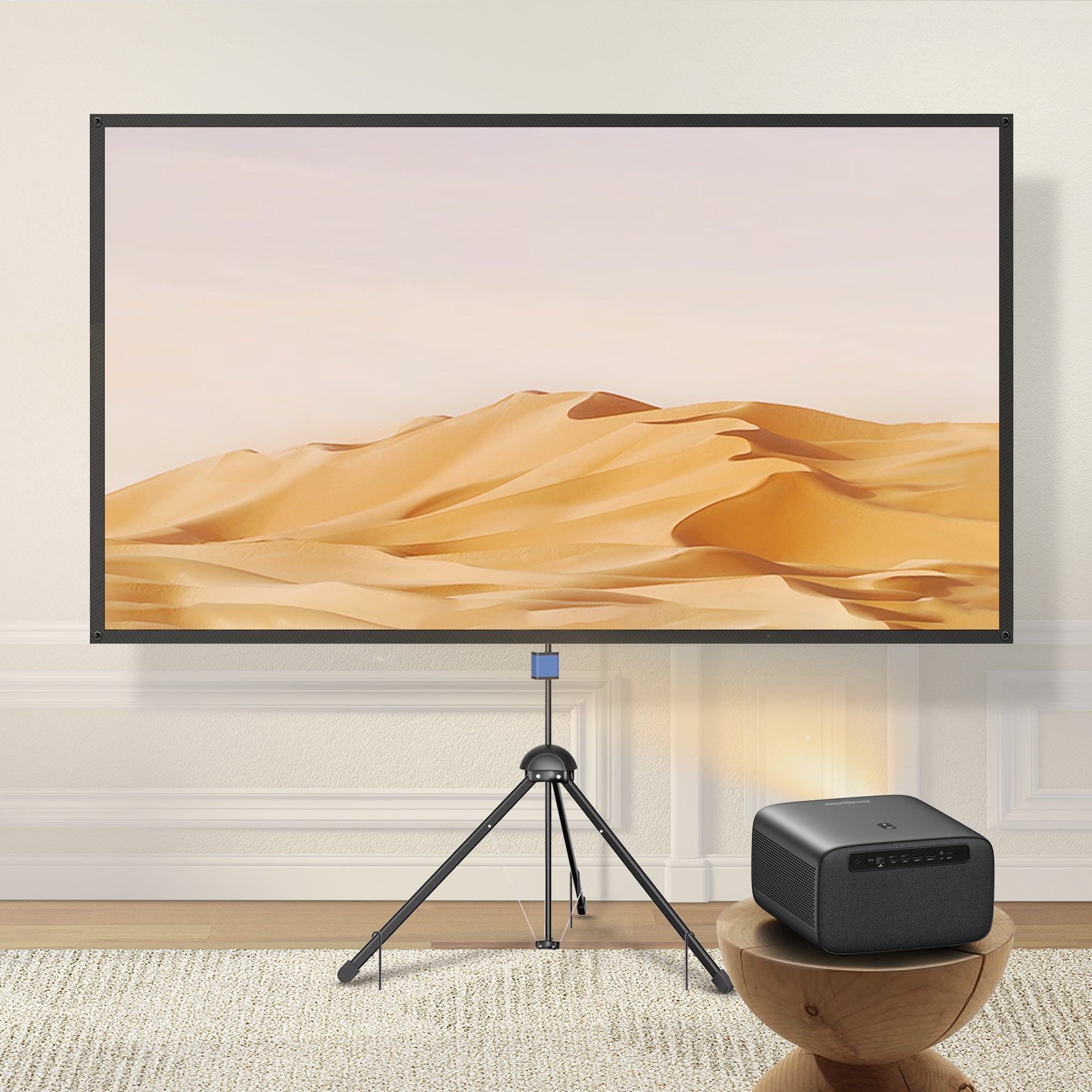 Paris Rhône SP005 True 4K Ultra HD Projector, 600 ANSI Lumens, 12w*2 3D Soundscape, Curtain Bundle