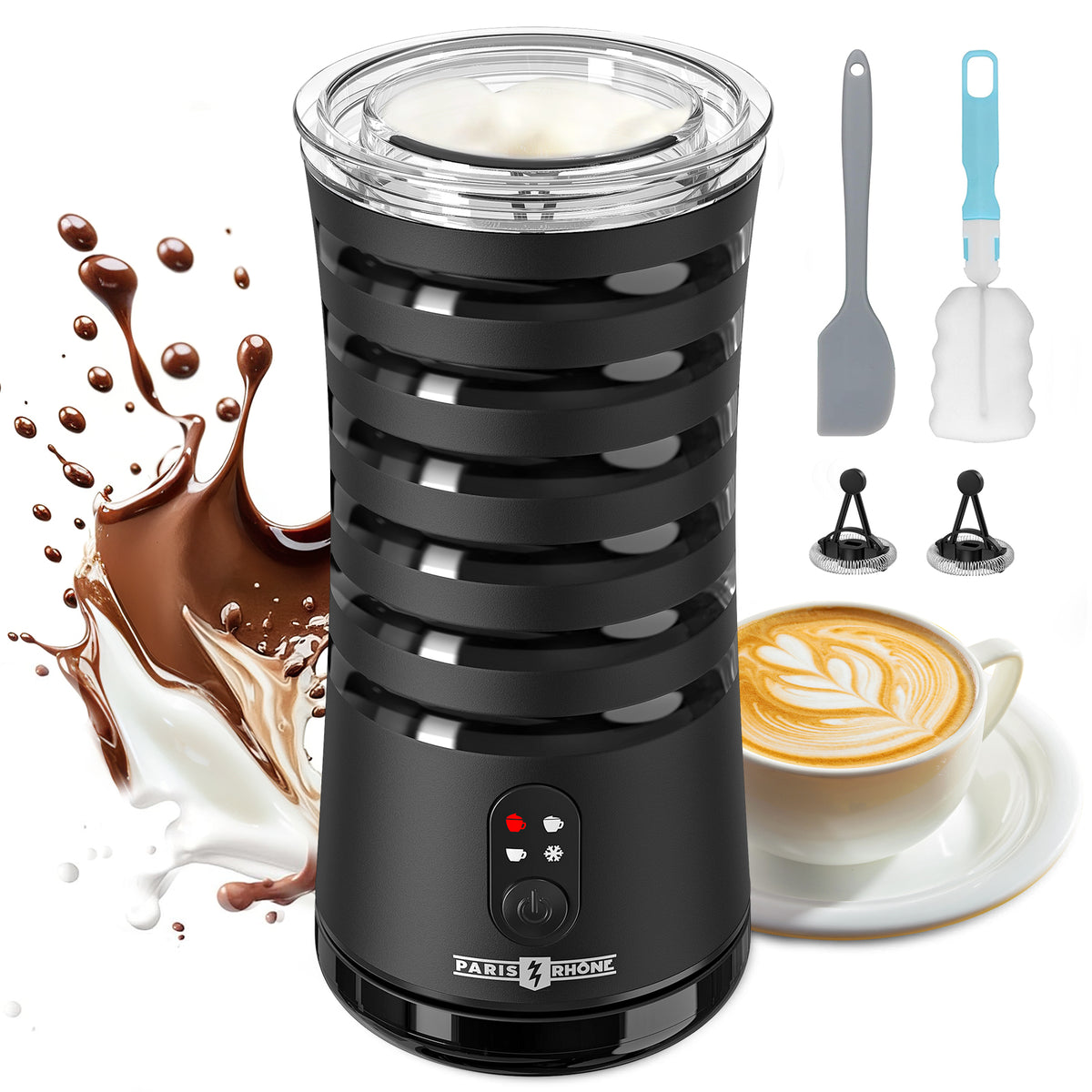 Milk Frother, MF010 4-in-1 Electric Coffee Frother, Non-Slip Stylish Design, Hot & Cold Milk Steamer with Temperature Control, Auto Shut-Off for Latte, Cappuccino, Macchiato